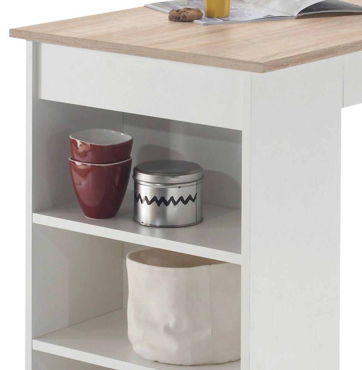Bartisch Mojito 115x50x103 cm Eiche Dekor/Weiß mit Regal - Eichefarben/Weiß, Design, Holzwerkstoff (115/50/103cm) - MID.YOU