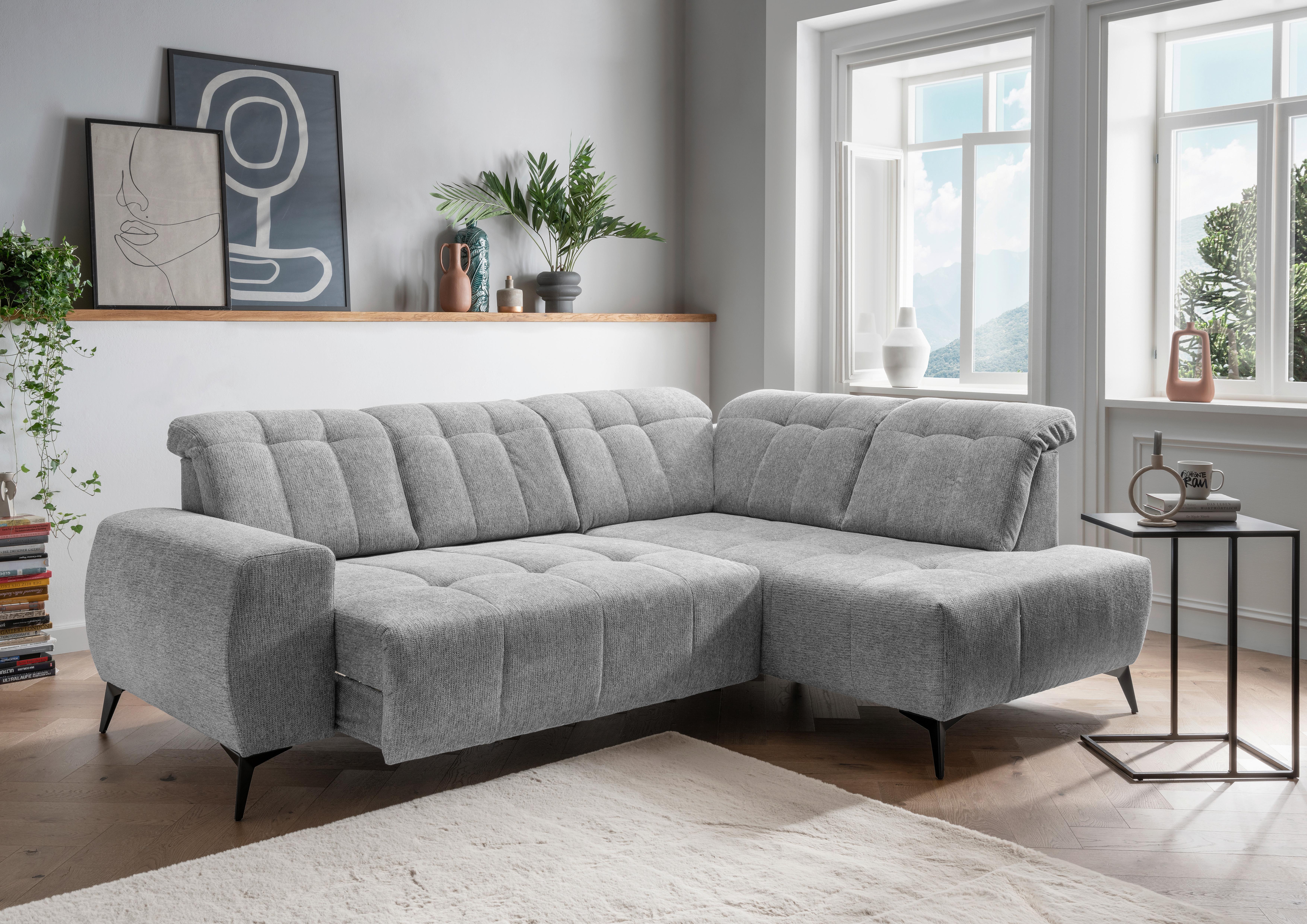Ecksofa mit USB Anschluss Sano, Silberfa., S: 261x200 cm - Silberfarben/Schwarz, MODERN, Textil (261/200cm) - Livetastic