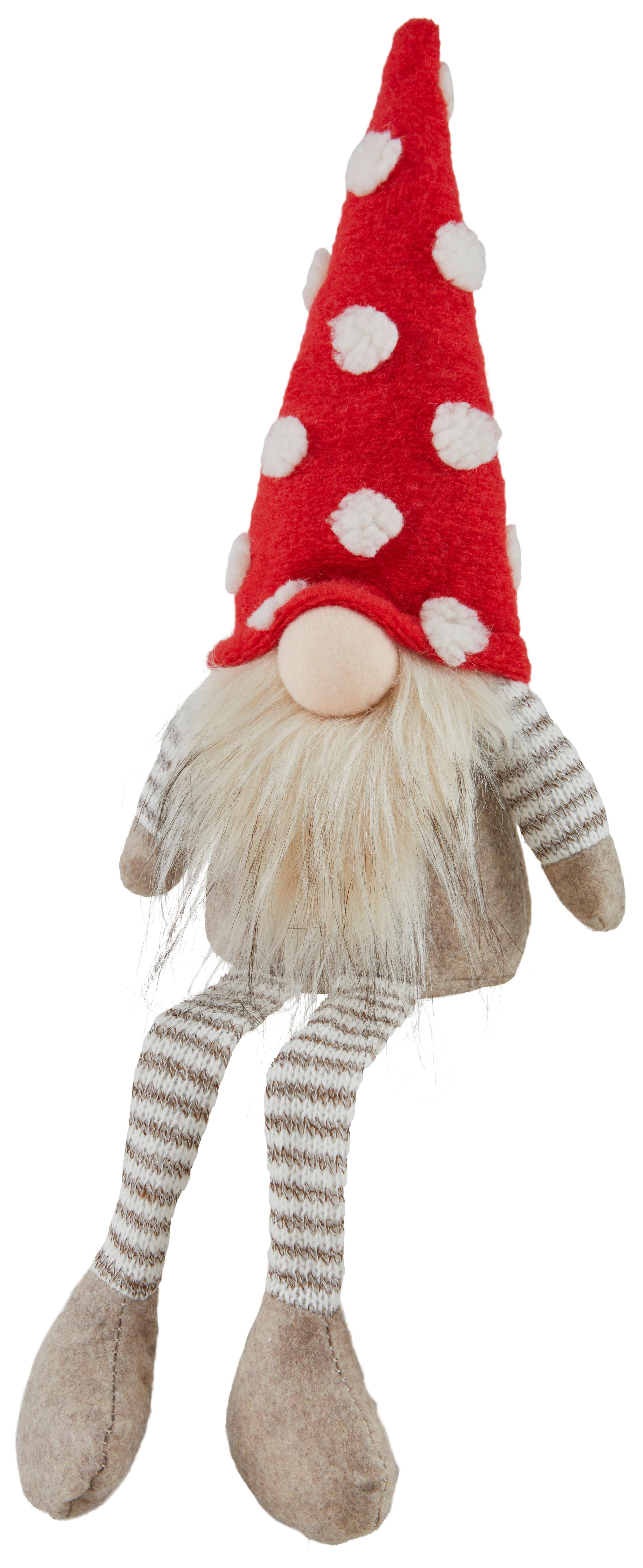 Dekognom Zwerg Mit Led - Beige/Rot, Basics, Textil (13/10/46cm)