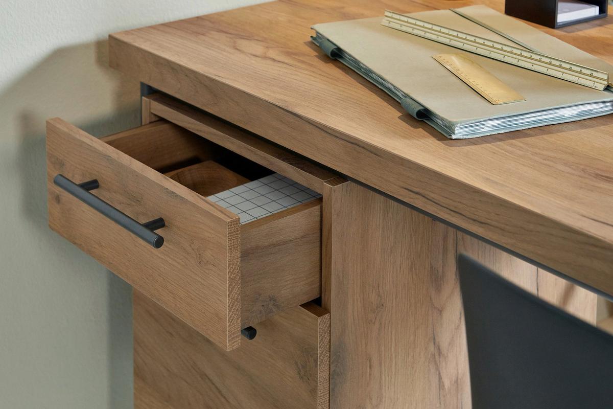 Schreibtisch Craft D 151 - Eichefarben/Anthrazit, KONVENTIONELL, Holzwerkstoff/Metall (150/60/75,5cm) - Livetastic