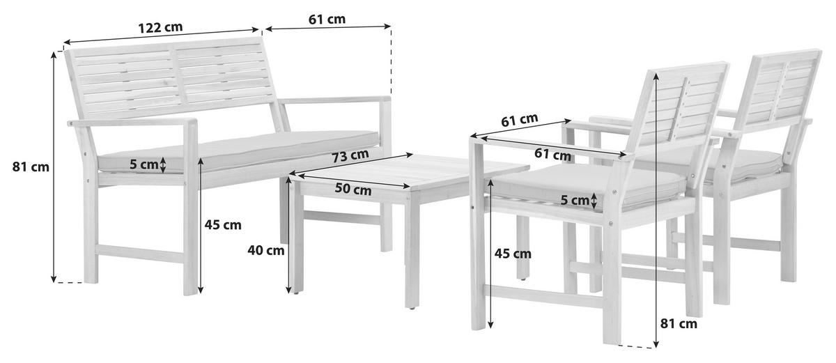 Loungegarnitur 4-Tlg. Bergen Aus Echtholz mit Kissen - Dunkelgrau/Akaziefarben, MODERN, Holz/Textil (73cm) - Beldano