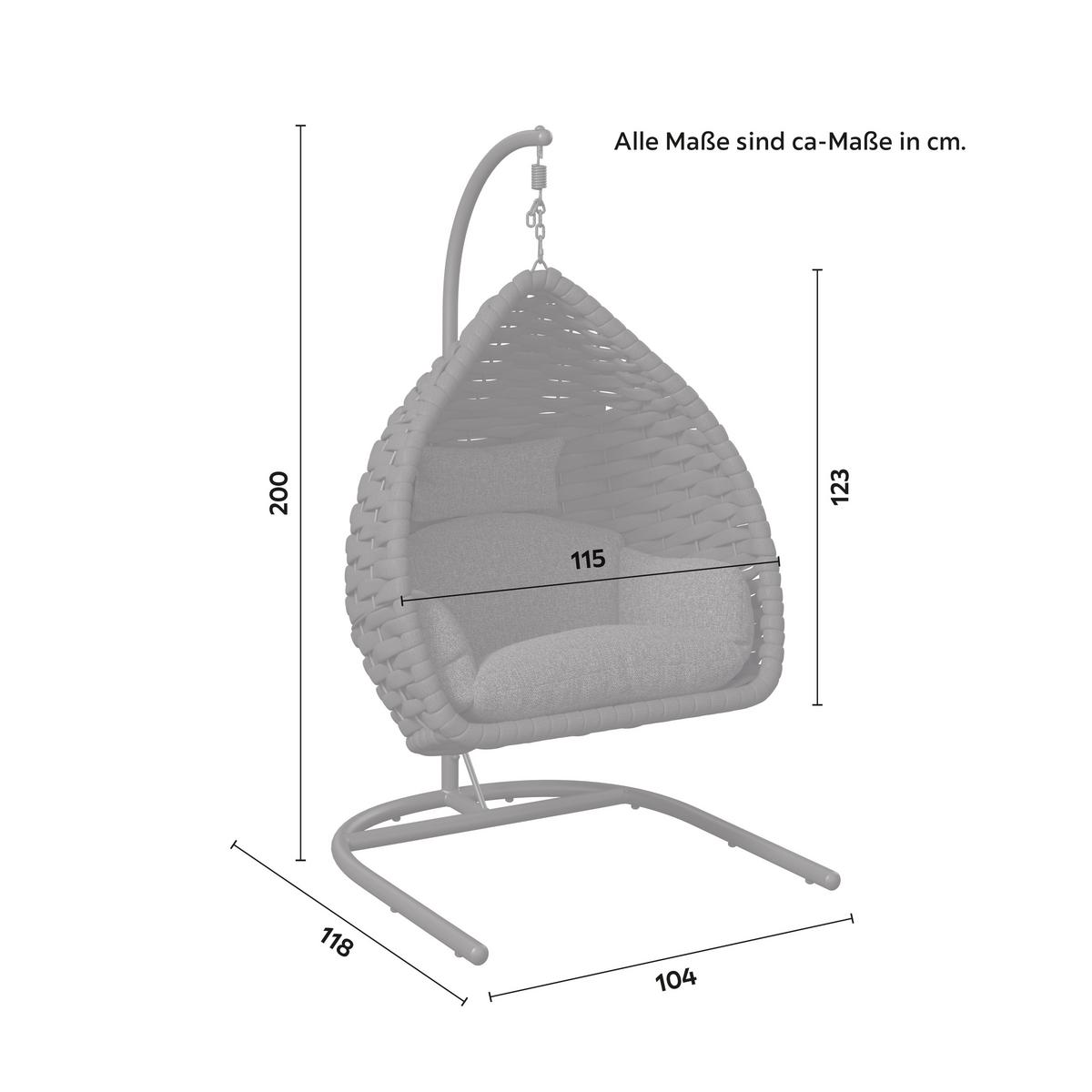 ZÁVESNÉ KRESLO SASA - tmavosivá, Modern, kov/textil (115/200/118cm) - Bessagi Garden