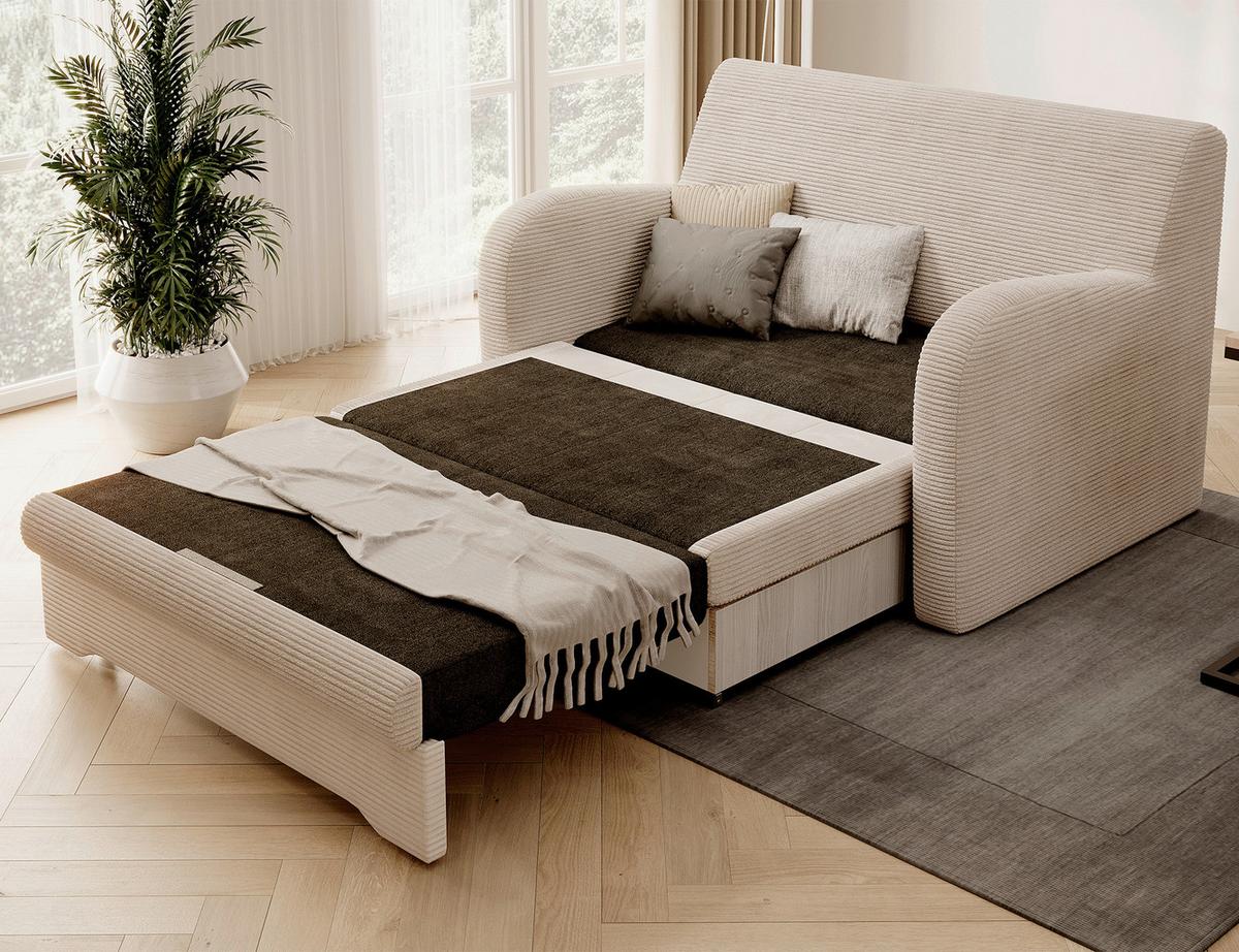 Schlafsofa Ario Beige B: 130cm - Beige/Schwarz, Design, Textil (130/85/103cm) - MID.YOU