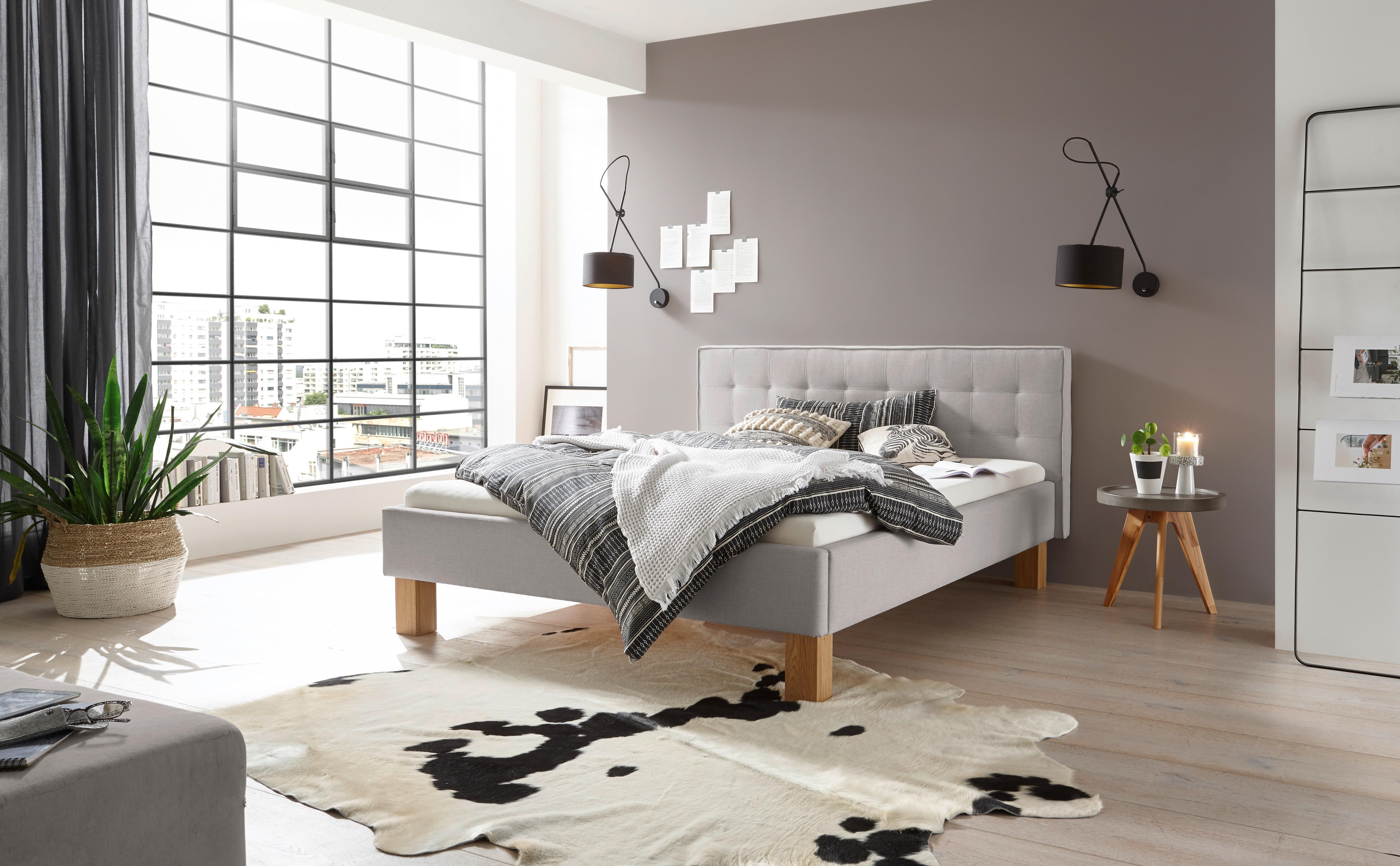 Polsterbett Pronto Mit Gepolstertem Kopfteil 160x200 - Buchefarben/Grau, Design, Holz/Textil (160/200cm) - Hasena