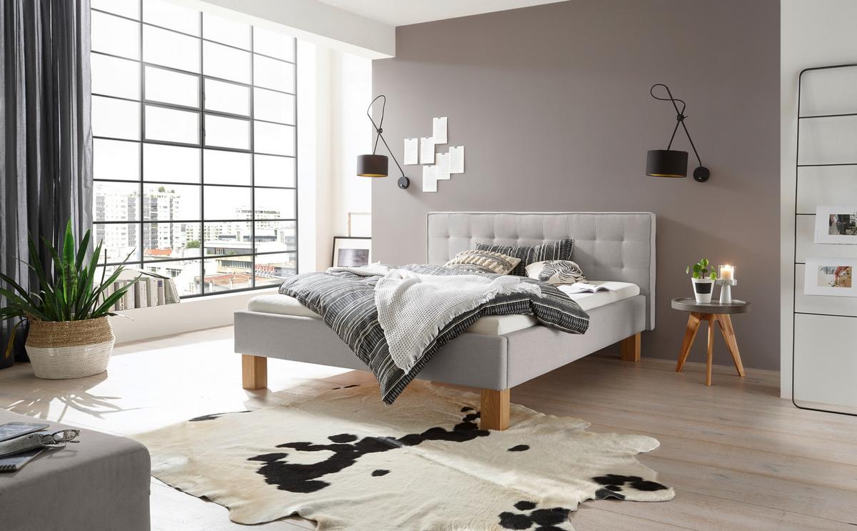 Polsterbett Pronto Mit Gepolstertem Kopfteil 160x200 - Buchefarben/Grau, Design, Holz/Textil (160/200cm) - Hasena