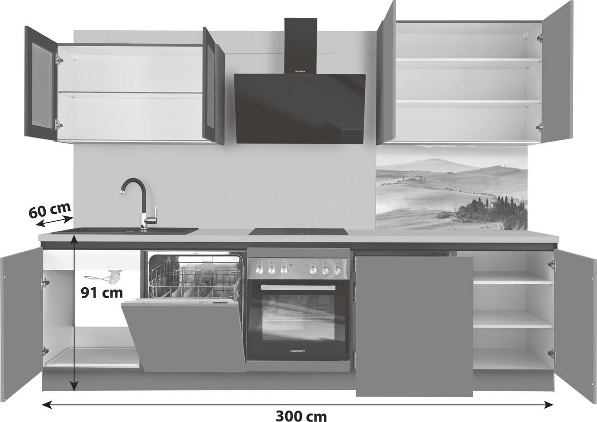 Küchenblock Clean - Anthrazit, Basics, Holzwerkstoff (300cm) - Express