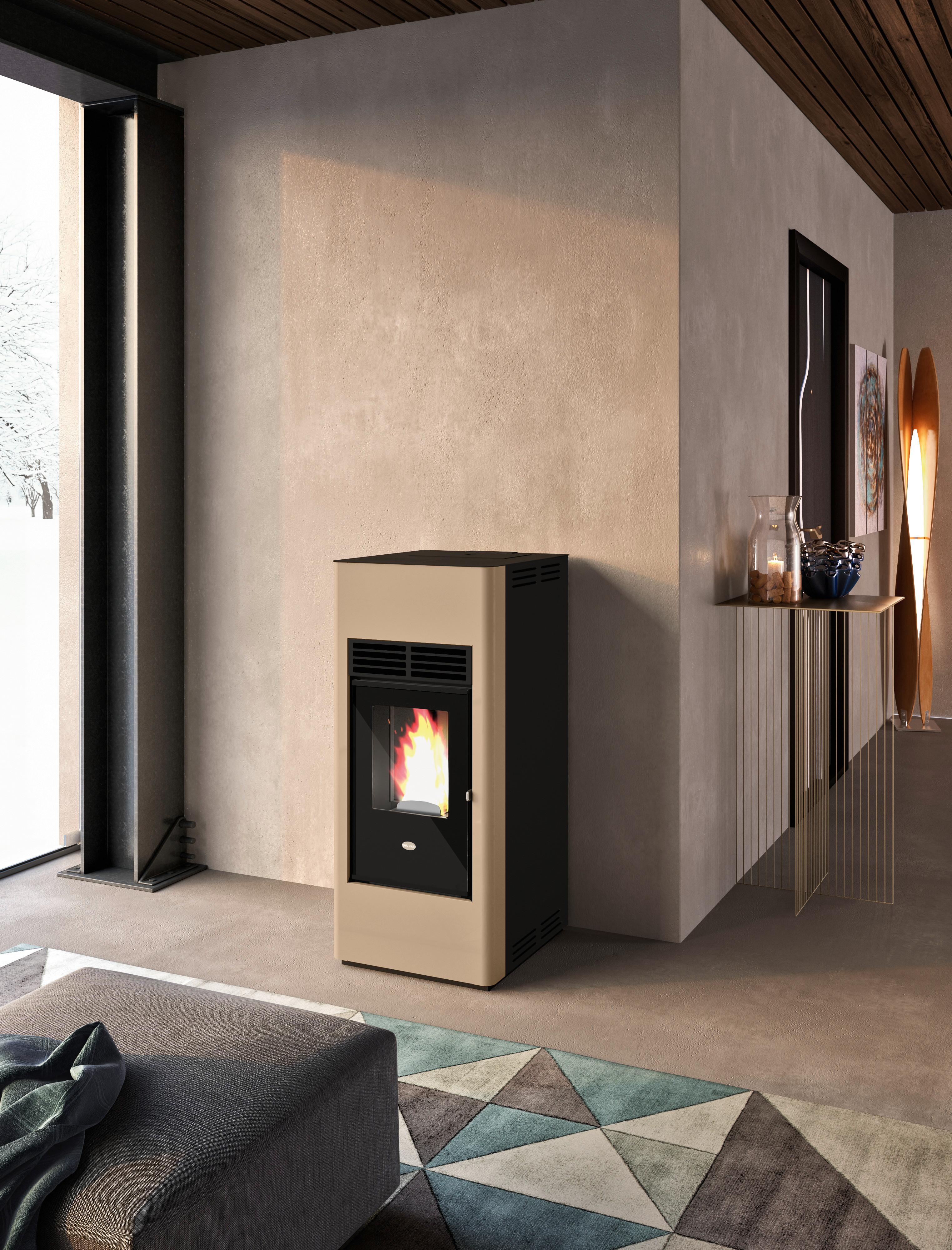 Pelletofen Karina Beige Metall 9,5 Kw mit Wi-Fi - Beige, Basics, Metall (44,6/51,7/100,4cm)