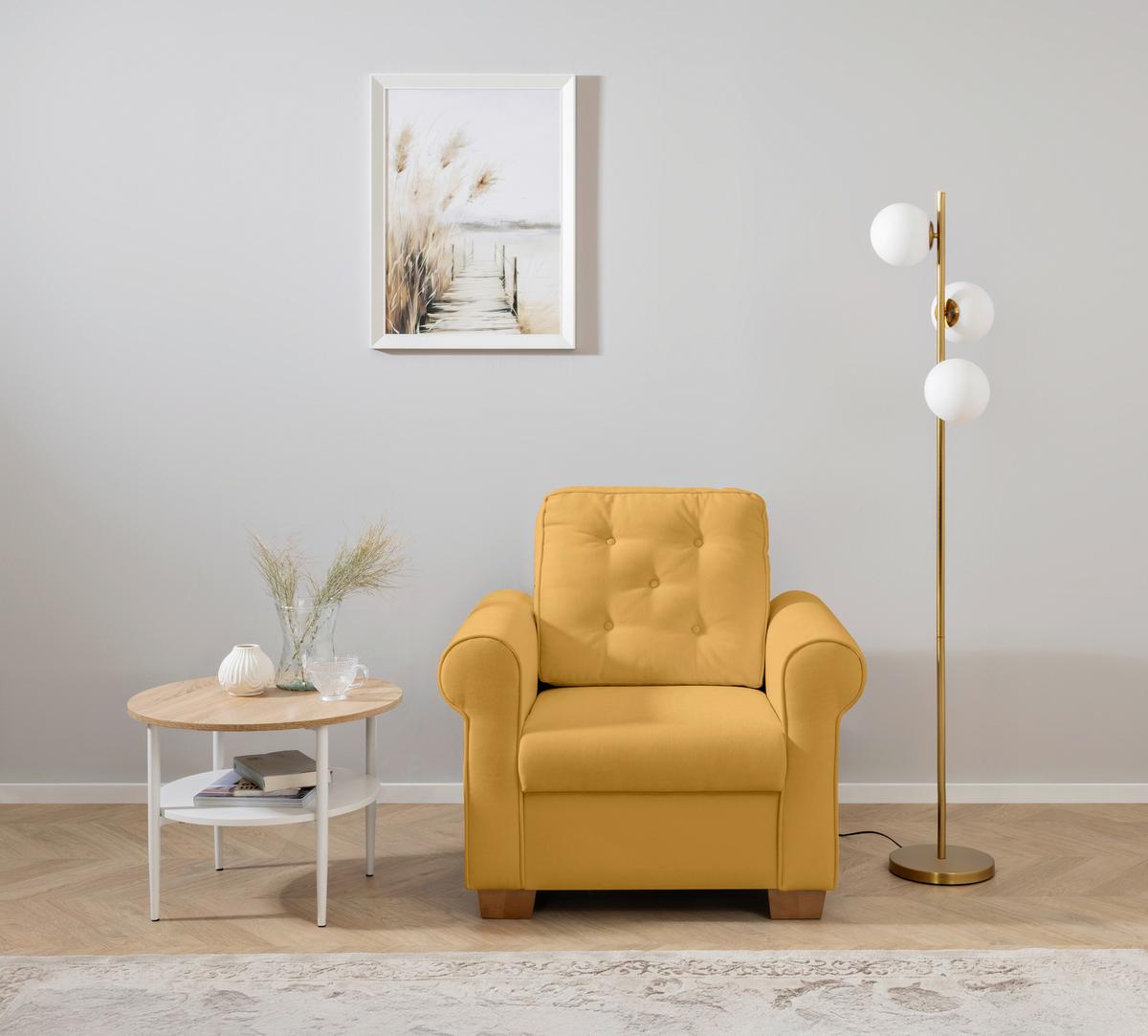 Sessel Arles, Gelb 48 B: 93 Cm - Gelb/Buchefarben, Design, Textil (93/89/82cm) - MID.YOU