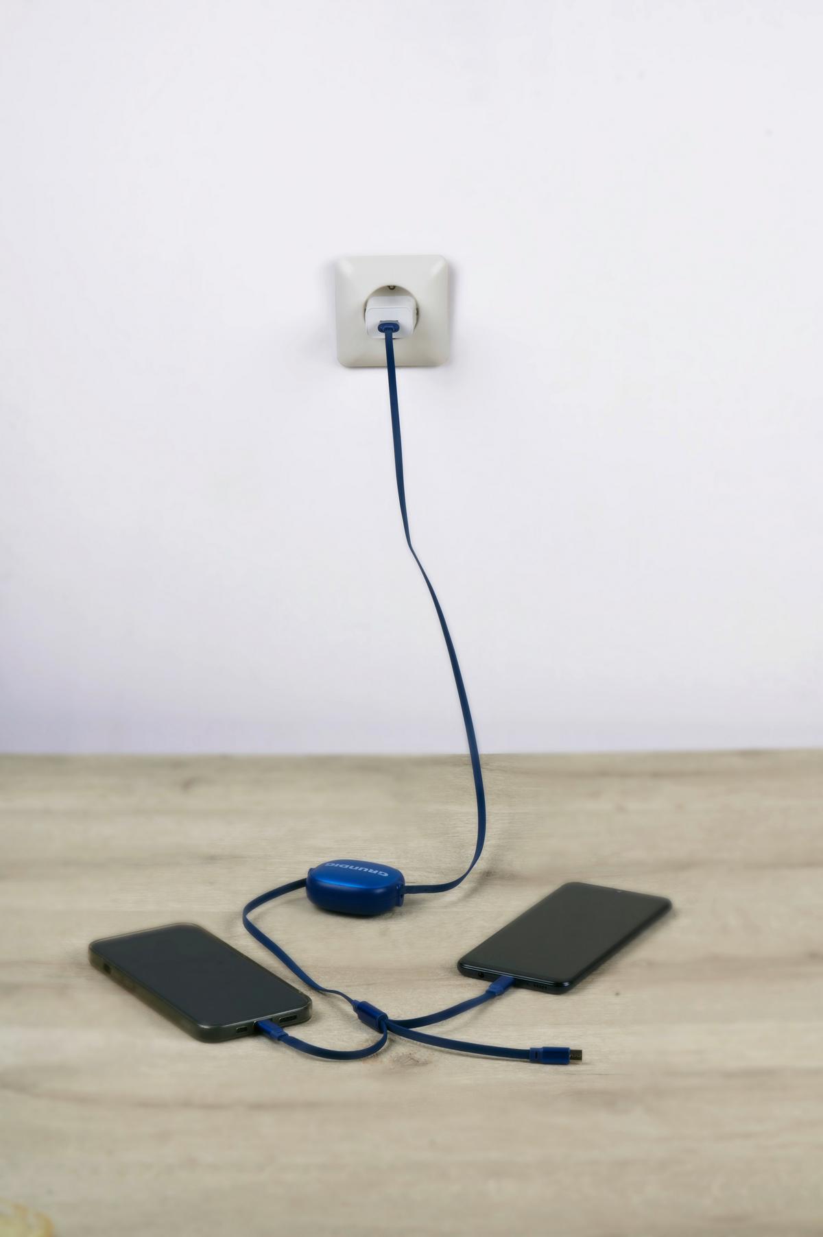 USB-LADEKABEL 3 Adapter - Blau/Beige, Basics, Kunststoff/Metall (9,3/3/16,3cm) - Grundig