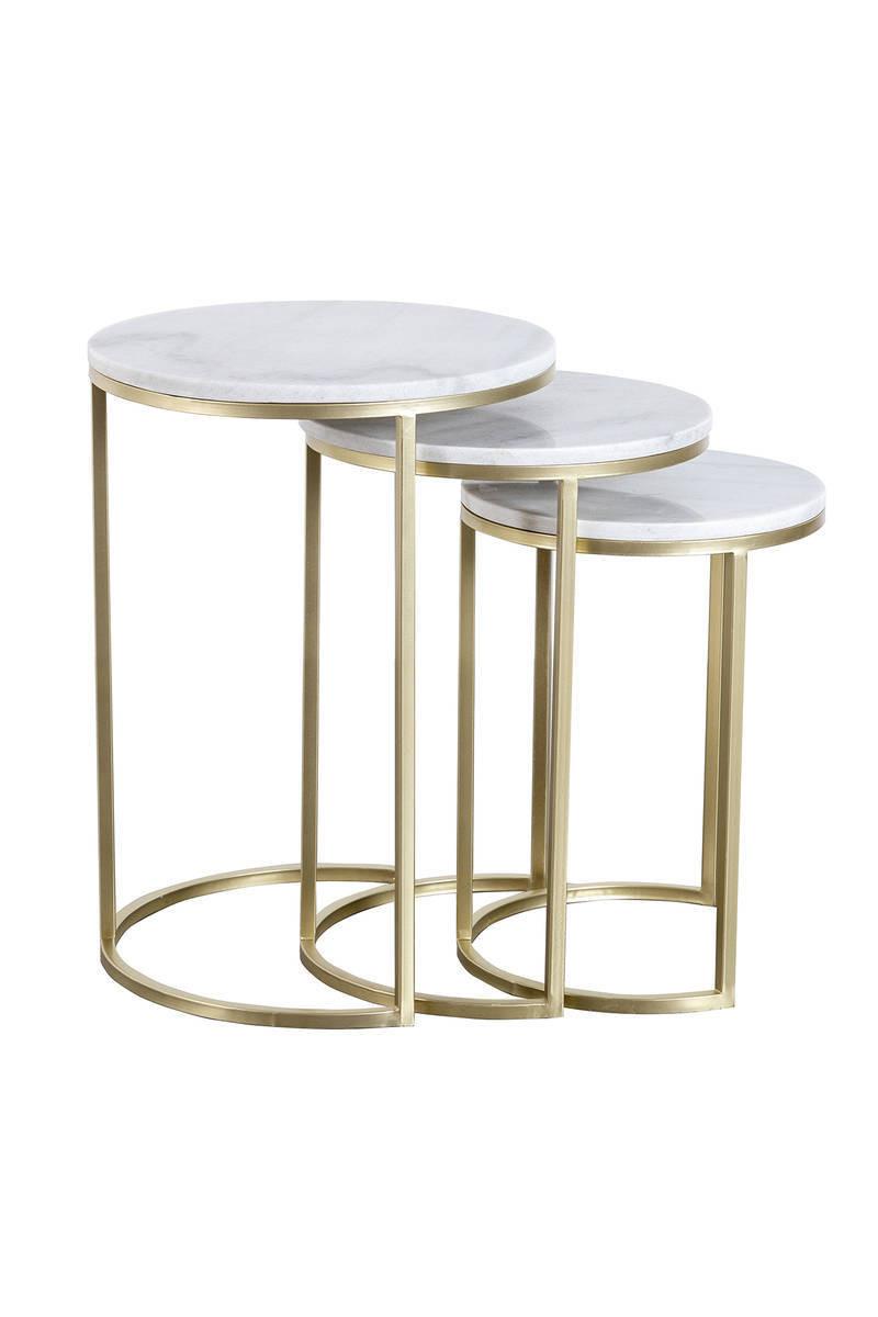 Beistelltisch 3-Teilig Tria Goldfarben/Weiß - Goldfarben/Weiß, Trend, Stein/Metall - Kayoom