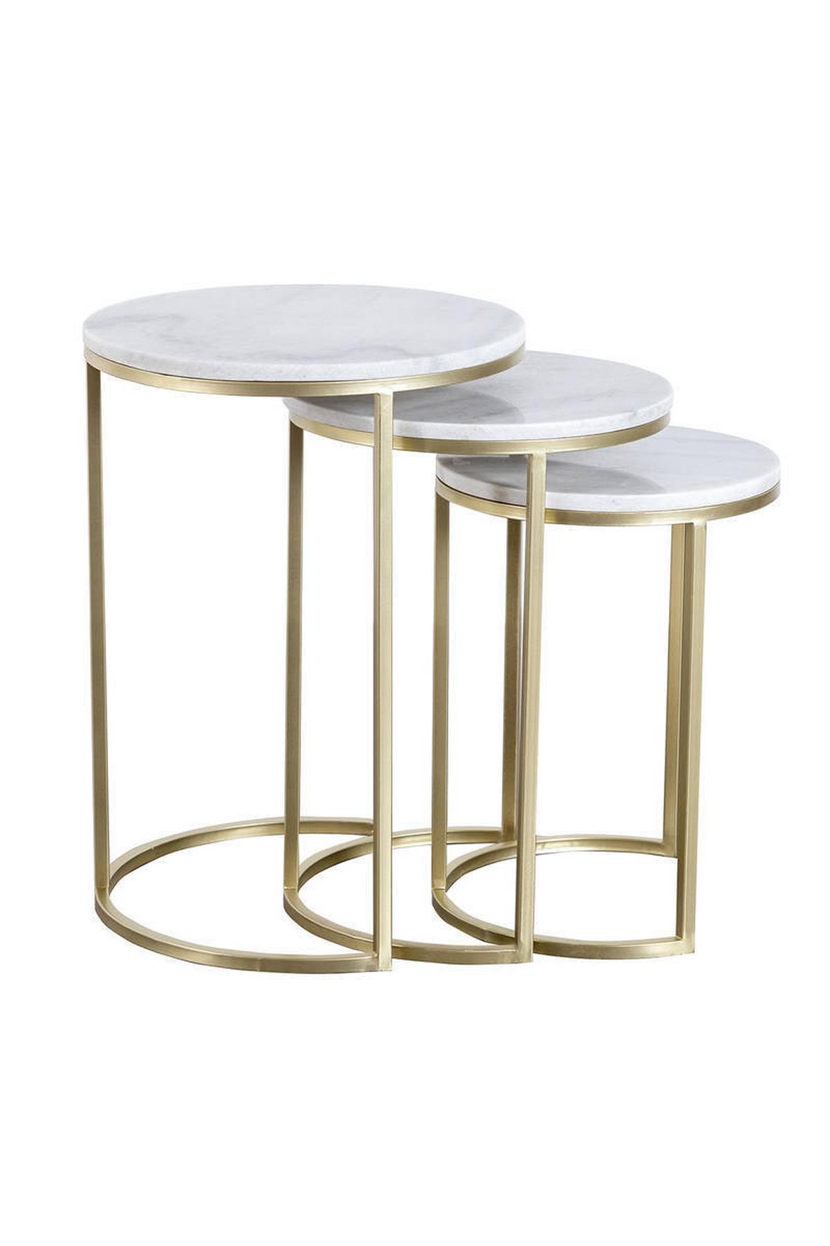 Beistelltisch 3-Teilig Tria Goldfarben/Weiß - Goldfarben/Weiß, Trend, Stein/Metall - Kayoom