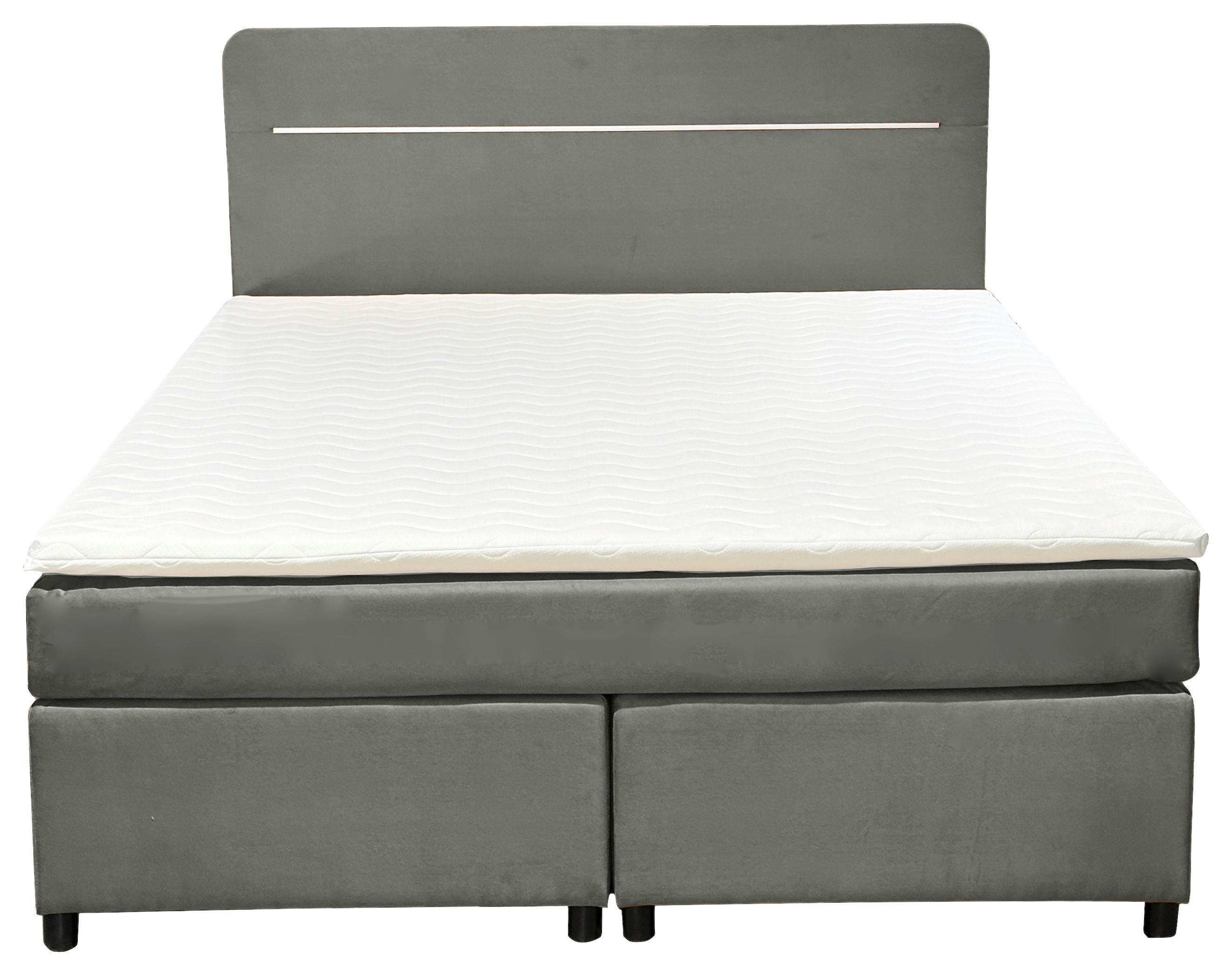Boxbett Mit Topper 160x200 Cm Stream - Schwarz/Grau, Basics, Textil (160/200cm) - Livetastic