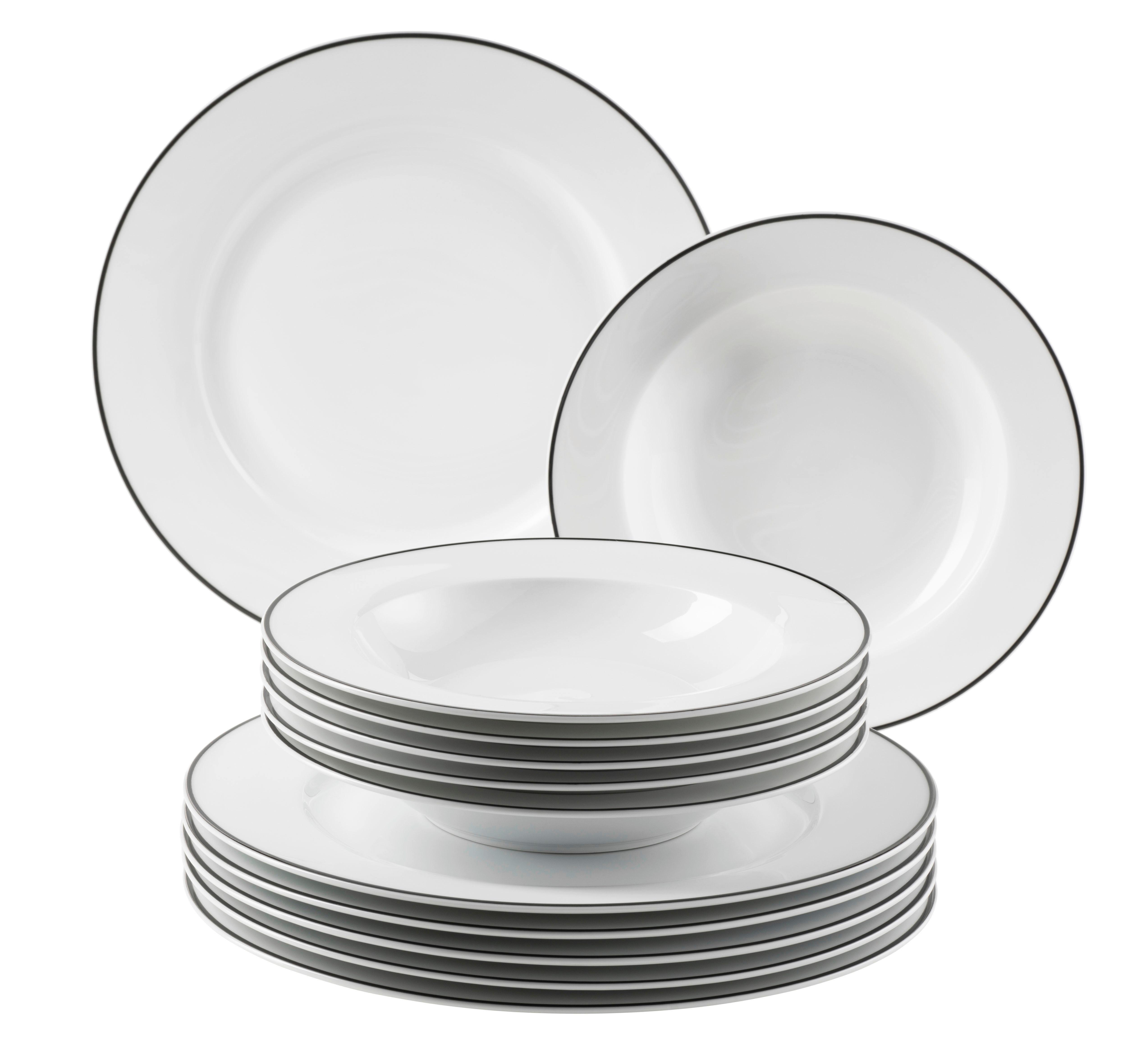 Tafelservice Nola Schwarz Weiß 12-Teilig - Schwarz/Weiß, Basics, Keramik - Mäser