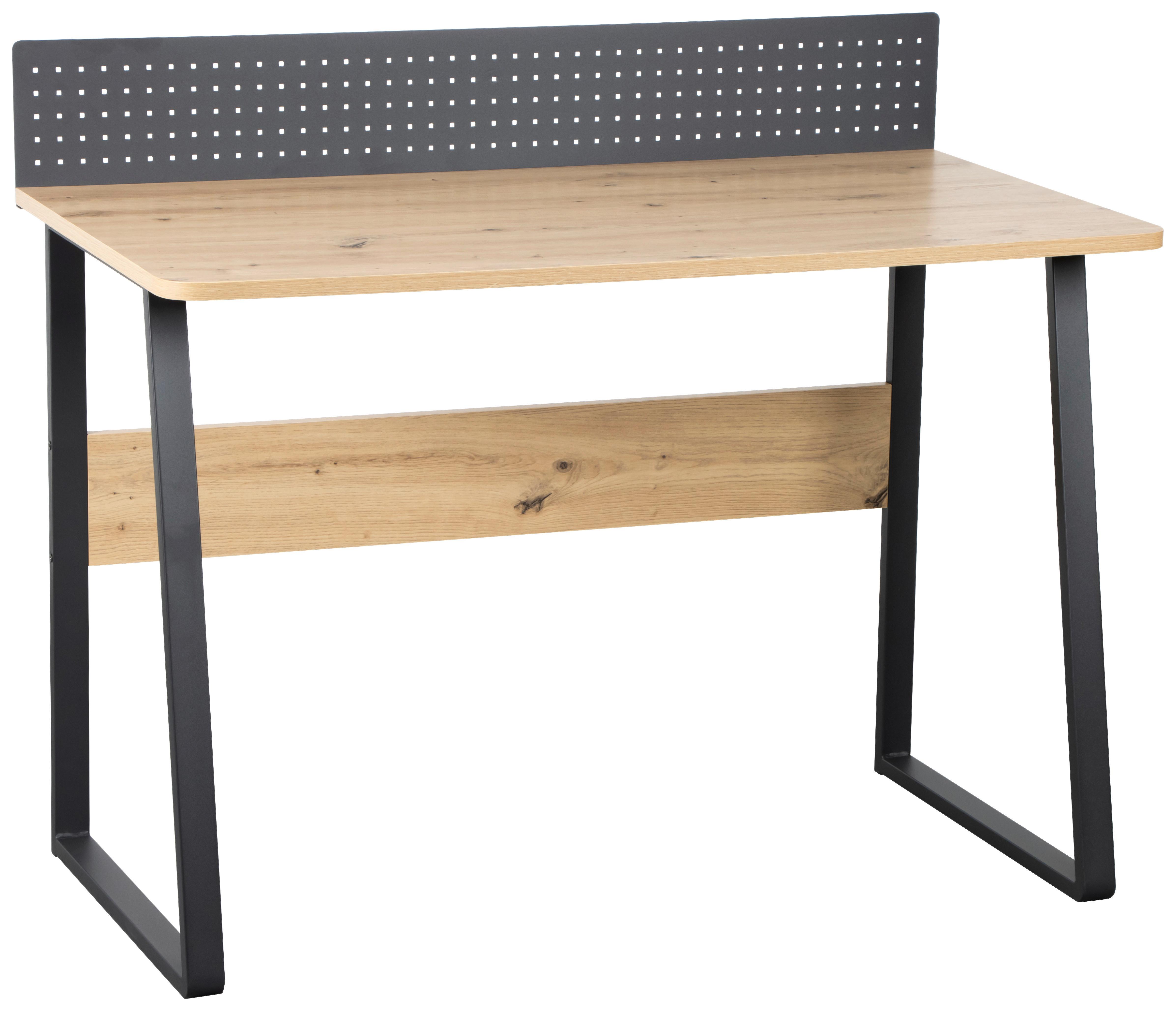 Písací stôl MICK - čierna/dub artisan, Modern, kov/kompozitné drevo (110/75-91/60cm) - Bessagi Home
