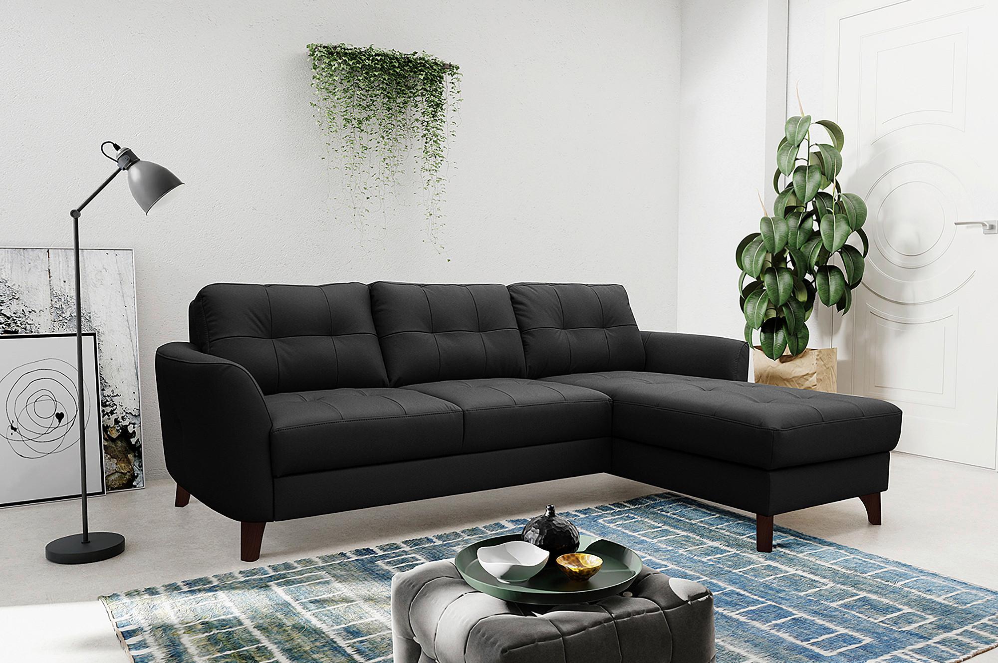 Ecksofa Nordic Schwarz S: 238x168 cm - Buchefarben/Schwarz, Design, Leder/Textil (238/168cm) - Livetastic