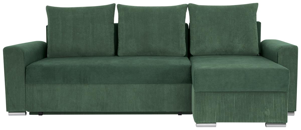 Ecksofa Diever Grün S: 239x141 cm - Chromfarben/Grün, Design, Textil (239/141cm) - Livetastic