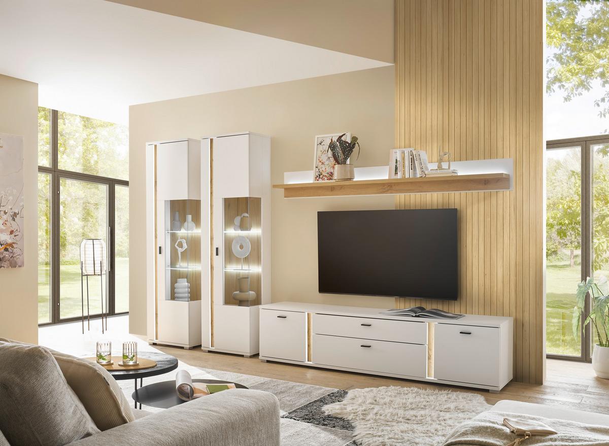 Lowboard Long Island Weiß/Eiche Wotan B: 200 cm - Silberfarben/Eiche Wotan, Design, Holzwerkstoff (200/45/42cm) - MID.YOU