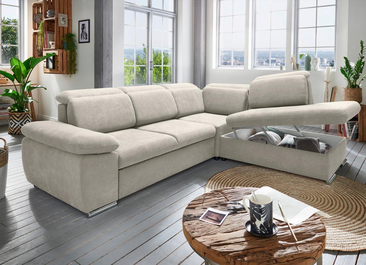 Ecksofa Vasto Creme S: 283x228 cm - Chromfarben/Creme, Design, Textil (283/228cm) - Livetastic