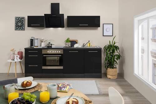 Küchenzeile Rp220esc Mit Geräten 220 cm Grau/Schwarz - Schwarz/Grau, Basics, Holzwerkstoff (220cm) - Respekta