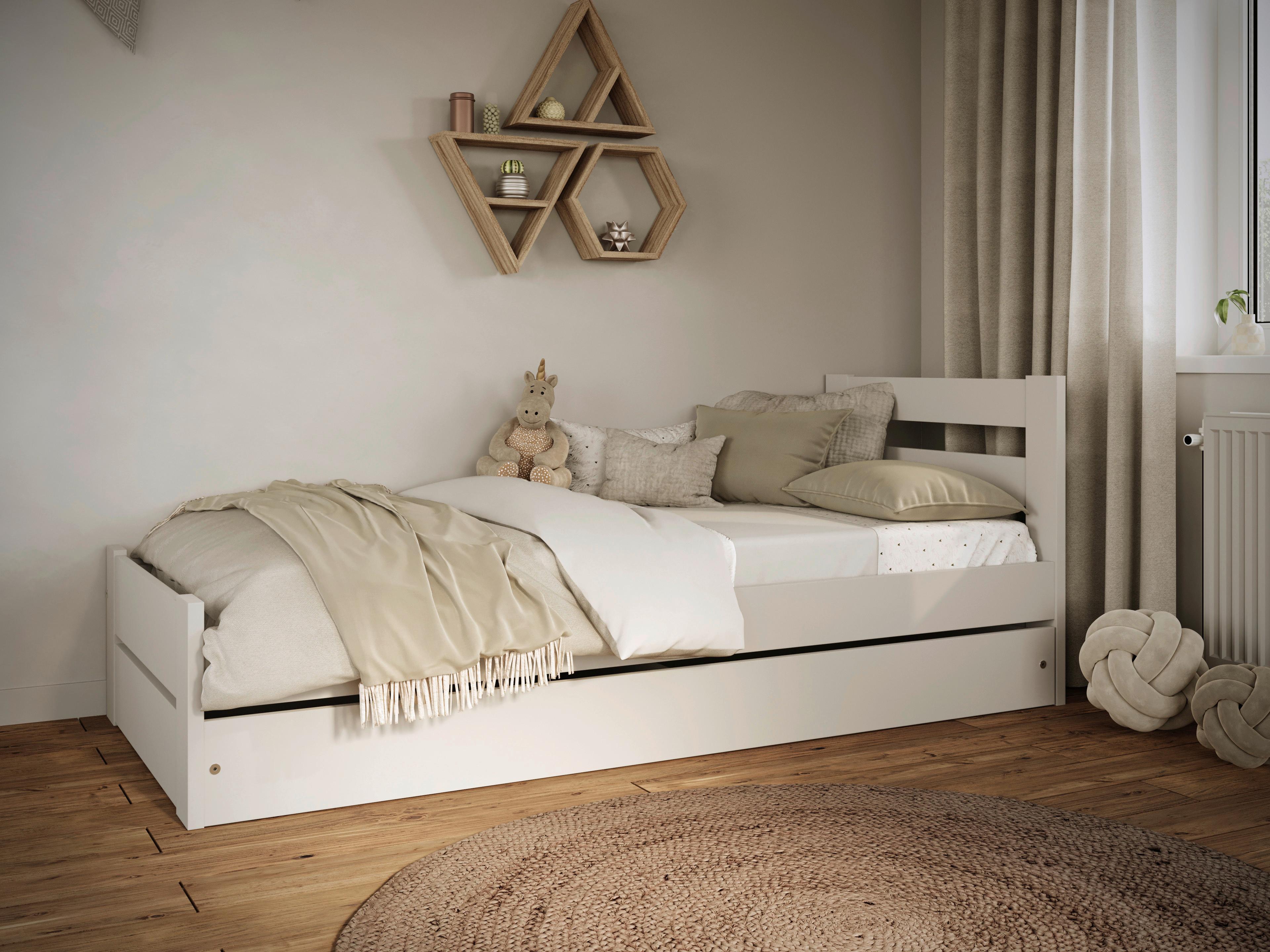 Kinder-/Juniorbett Emil Weiß B: 80cm - Birkefarben/Weiß, MODERN, Holz/Holzwerkstoff (80/180cm) - MID.YOU