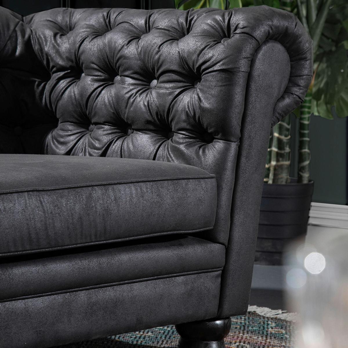 Chesterfield-Sofa Slopes Dunkelgrau 3-Sitzer - Dunkelgrau/Dunkelbraun, KONVENTIONELL, Textil (203/79/93cm) - Livetastic