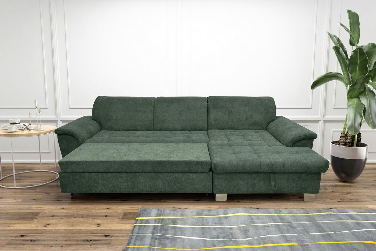 Ecksofa mit Schlaffunktion & Bettkasten Franzi Grün - Eichefarben/Grün, KONVENTIONELL, Textil (279/170cm) - MID.YOU
