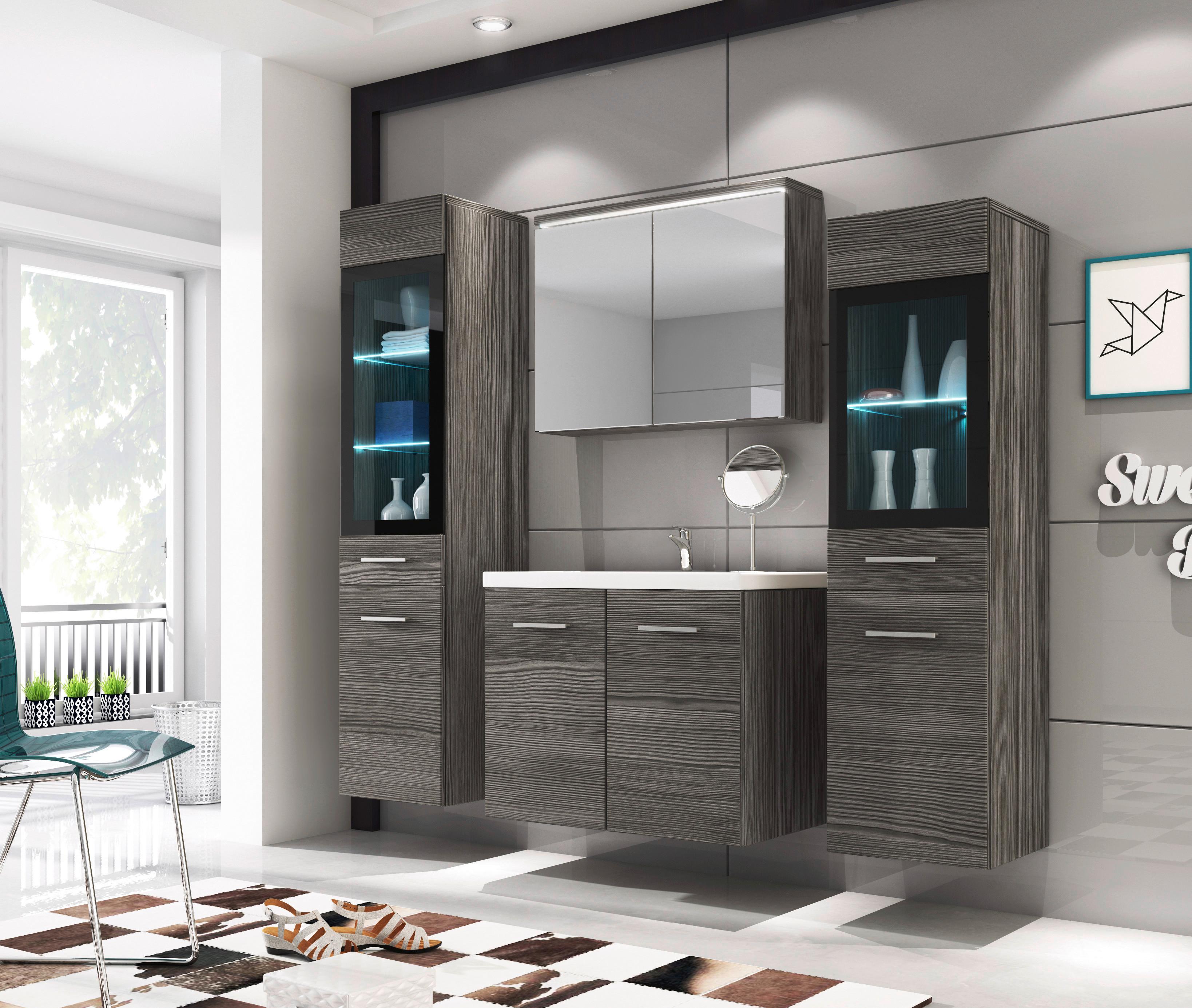 Badmöbel-Set 5--Teilig. inkl. LED Madrit Eiche Dekor