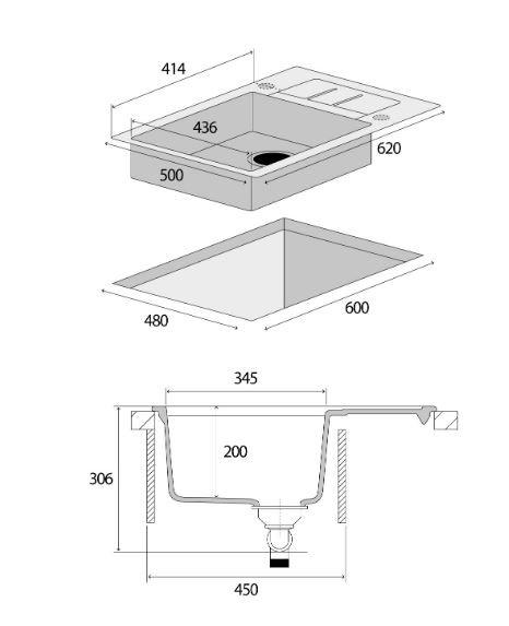 Granitový drez CONCEPT DG05C45BC - čierna, Basics, kameň (43,6/34,5/20cm) - Concept