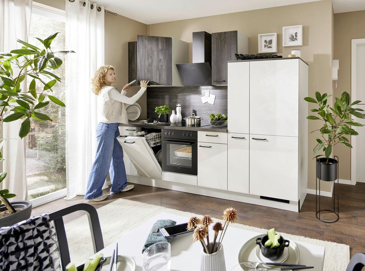 Küchenblock Pn215/Pn100 - Eiche dunkel/Hellgrau, Basics, Holzwerkstoff (290cm) - Pino