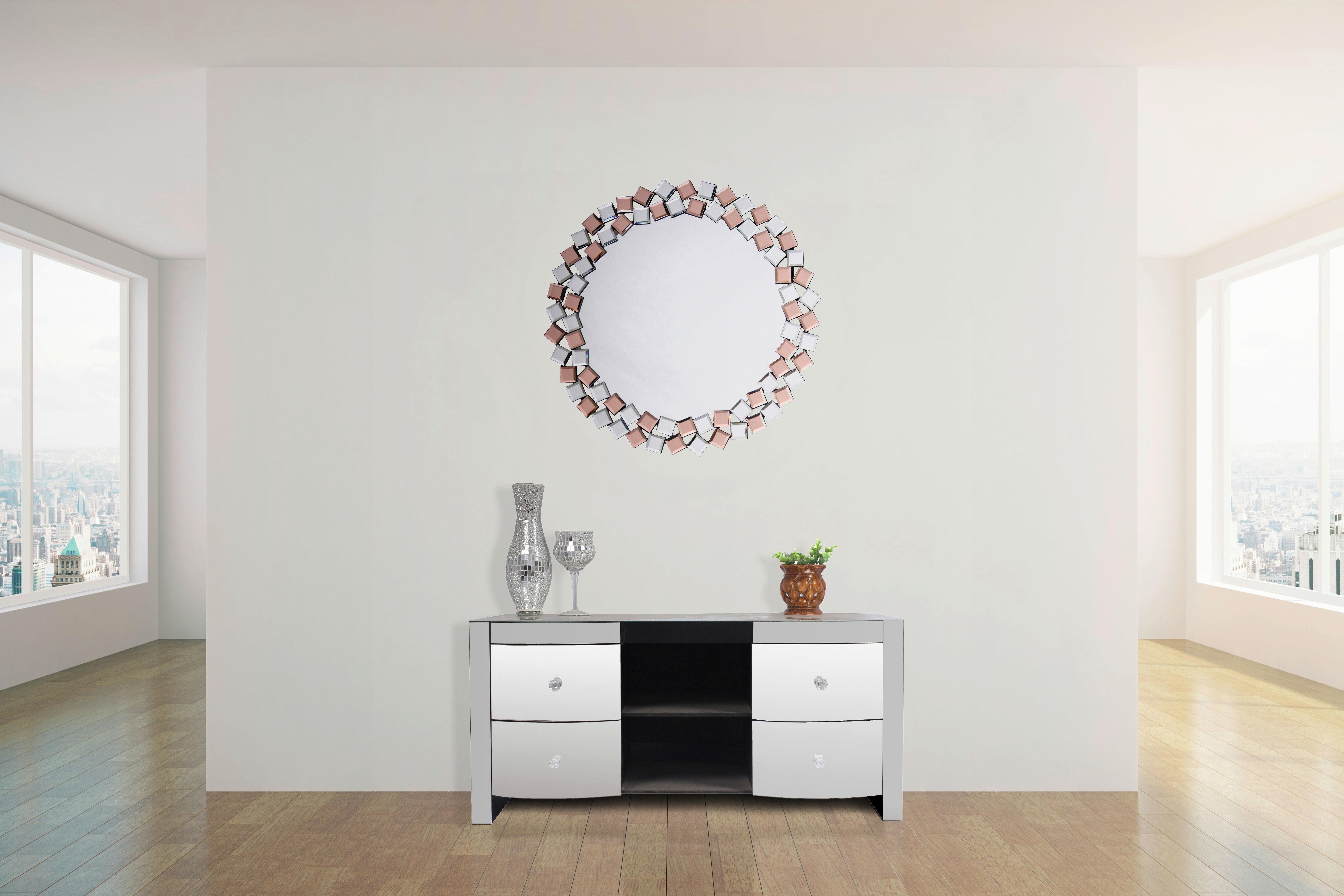 Wandspiegel Mosaic Rund 80 cm Rahmen Rose/Silber - Silberfarben/Roségold, Basics, Glas/Holzwerkstoff (80/80/1,6cm) - Kayoom