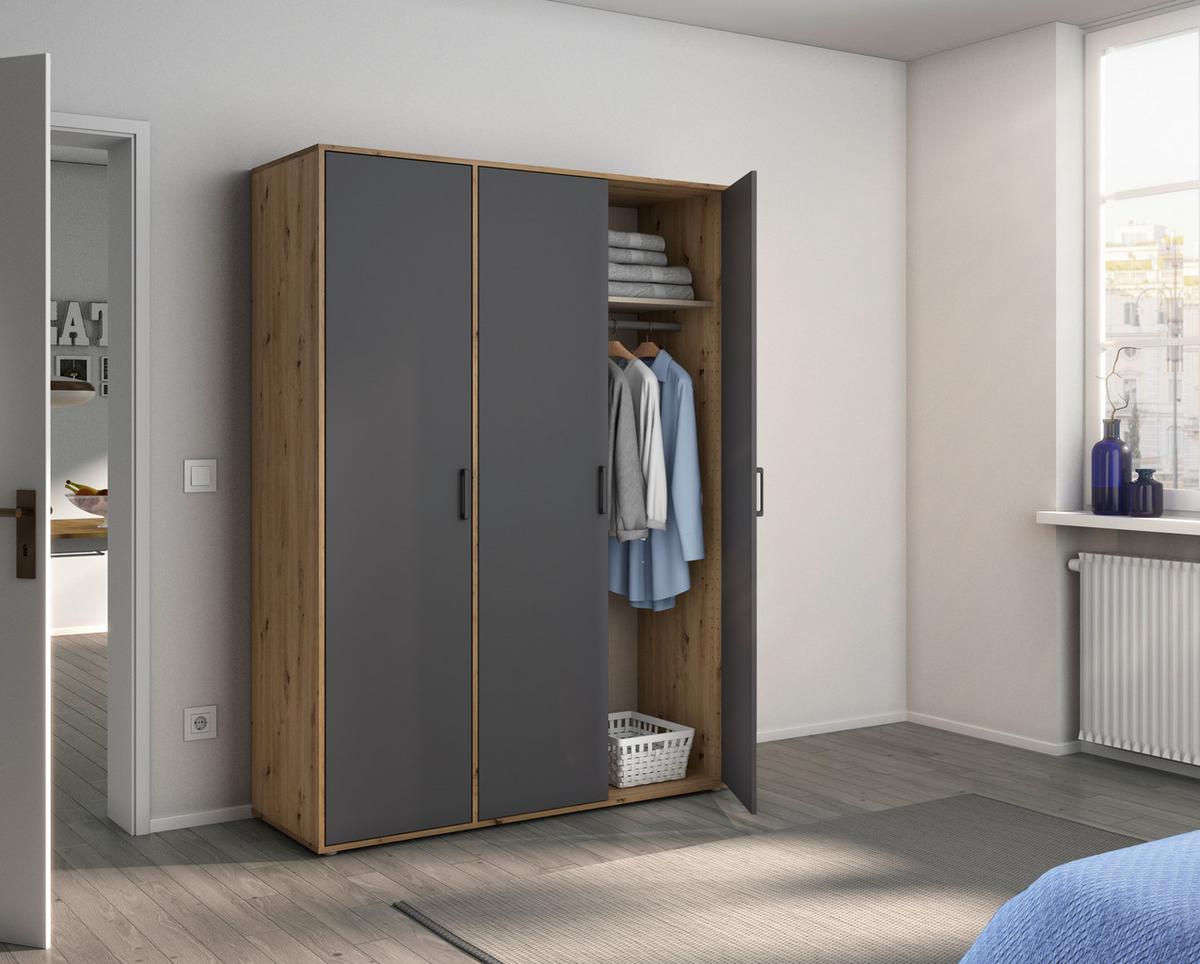 Drehtürenschrank140 Cm Voyager Eiche Artisan,grau - Eiche Artisan/Grau, MODERN, Holzwerkstoff (140/194/53cm) - Rauch Möbel