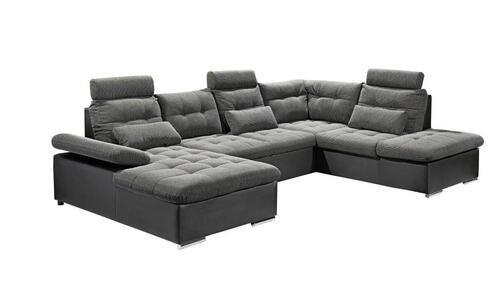Wohnlandschaft Jakarta Mit Schlaffunktion Grau/schwarz - Chromfarben/Schwarz, Design, Textil (170/324/218cm) - MID.YOU