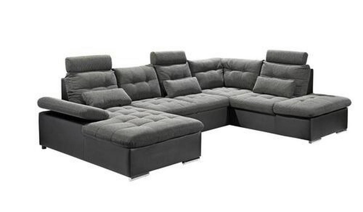 Wohnlandschaft Jakarta Mit Schlaffunktion Grau/schwarz - Chromfarben/Schwarz, Design, Textil (170/324/218cm) - MID.YOU