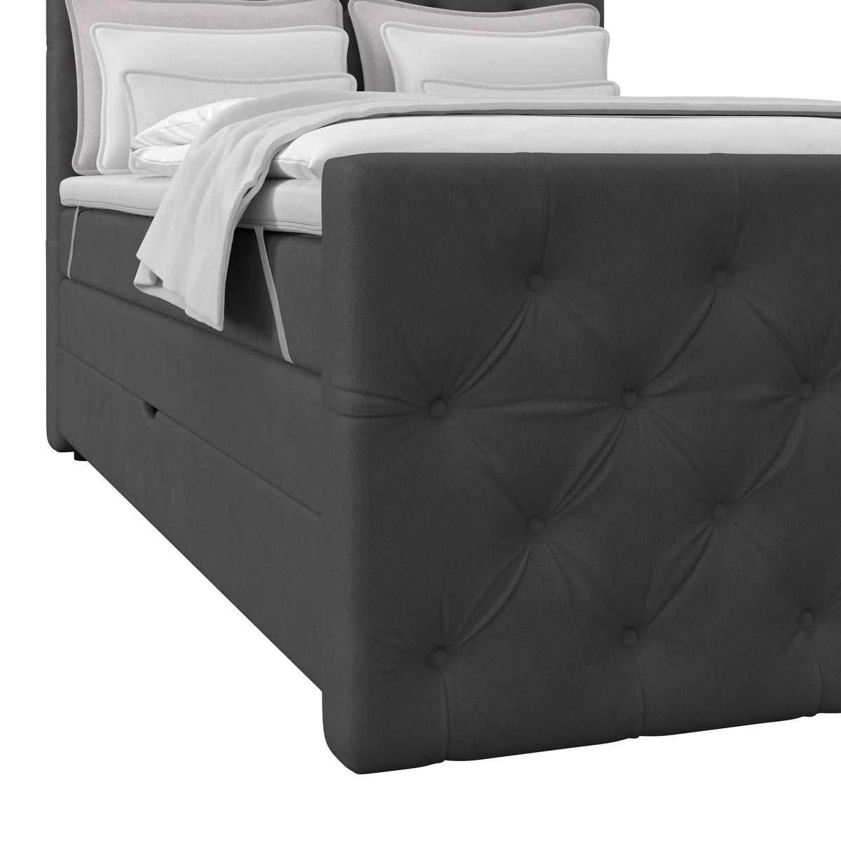 Boxspringbett Elio Graphitfarben 140x200 Cm H2 - Beige/Schwarz, ROMANTIK / LANDHAUS, Textil (140/200cm) - James Wood