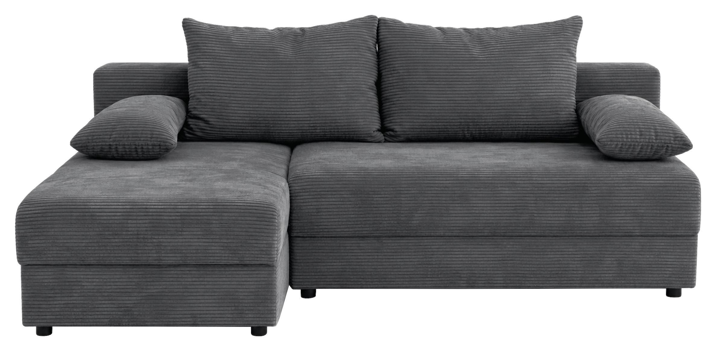 Ecksofa mit Bettfunktion Lima, Dunkelgrau, 195x140cm - Dunkelgrau/Schwarz, Trend, Holz/Kunststoff (195/140cm)