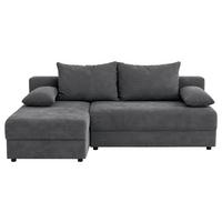 Ecksofa mit Bettfunktion Lima, Dunkelgrau, 195x140cm - Dunkelgrau/Schwarz, Trend, Holz/Kunststoff (195/140cm)