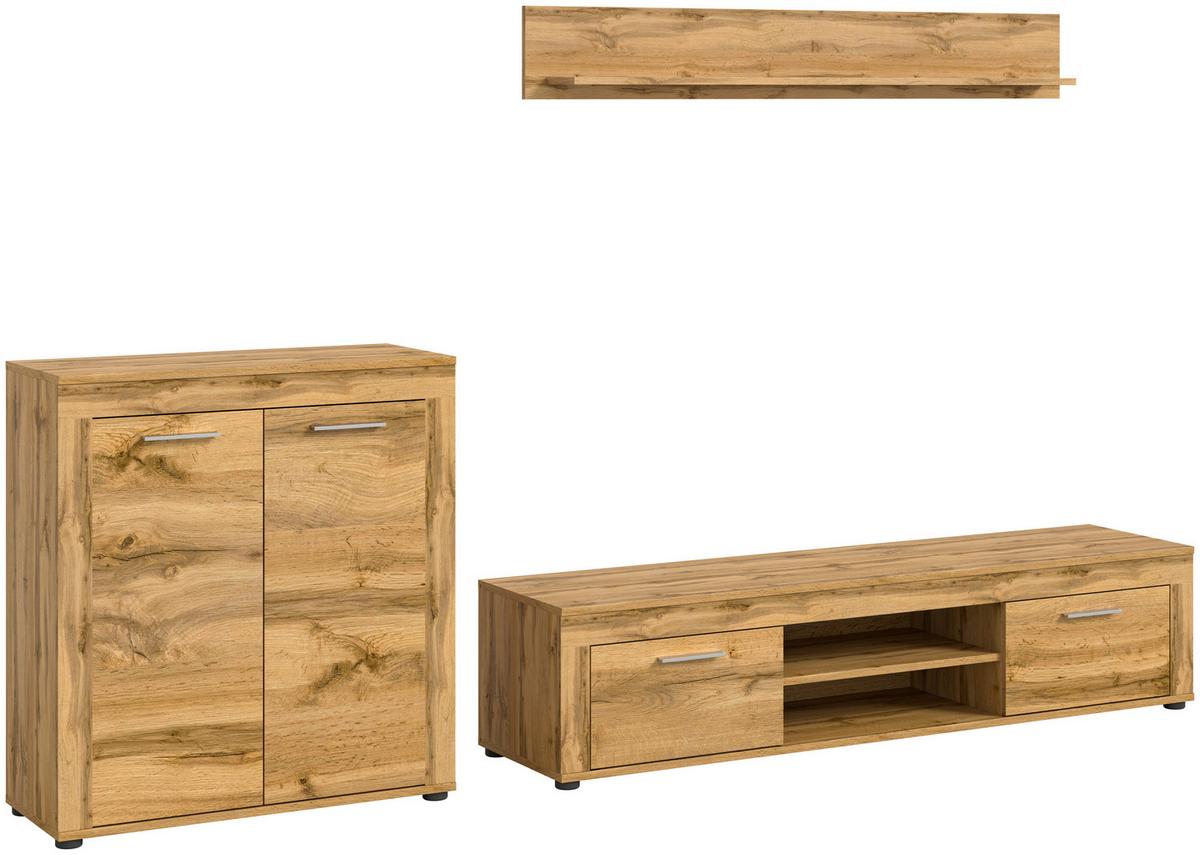 Wohnwand Jam 3-Teilig Weiß B: 255 Cm - Eiche Wotan/Schwarz, Design, Holzwerkstoff (255/159/35cm) - MID.YOU