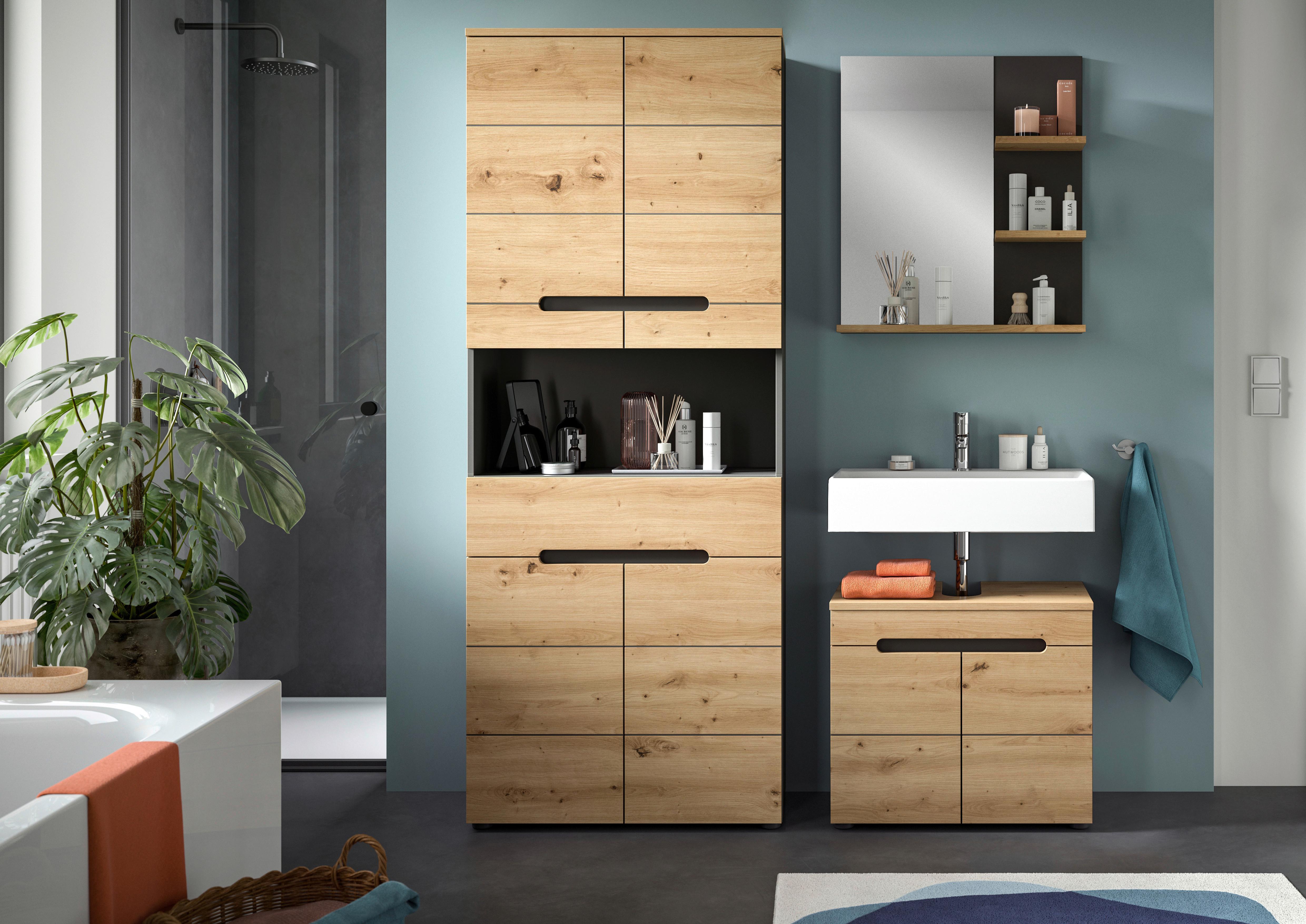 Badezimmer Eiche Artisan Dekor B: 139 Cm - Schwarz/Eiche Artisan, MODERN, Glas/Holzwerkstoff (139cm) - MID.YOU