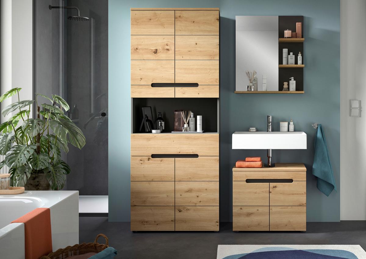 Badezimmer Eiche Artisan Dekor B: 139 Cm - Schwarz/Eiche Artisan, MODERN, Glas/Holzwerkstoff (139cm) - MID.YOU