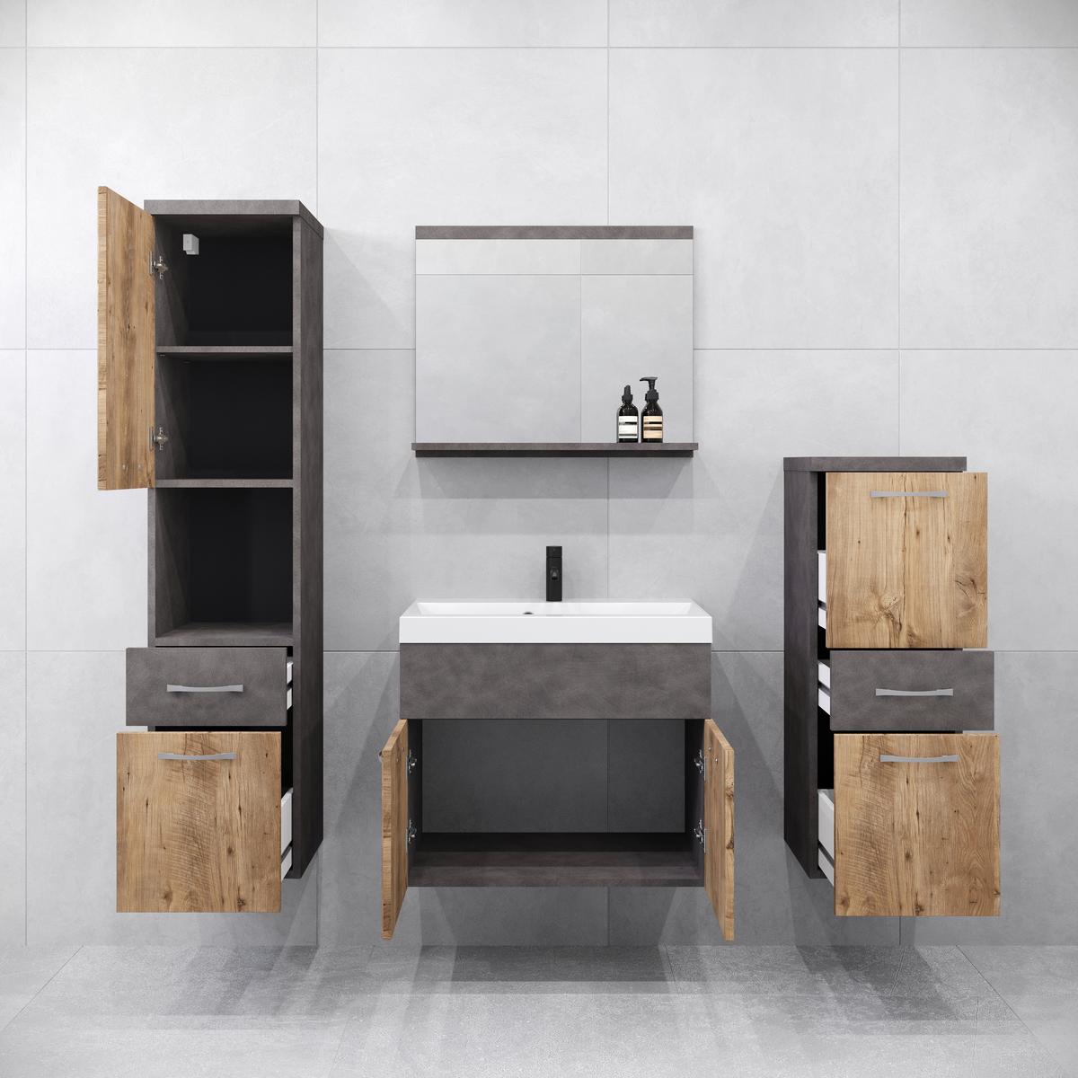 Badezimmer Albamatera 5-Teilig Kastanieeichefarben B: 120 cm - Kastanieneichefarben/Anthrazit, LIFESTYLE, Keramik/Holzwerkstoff (120/132,8/30,2cm) - P & B