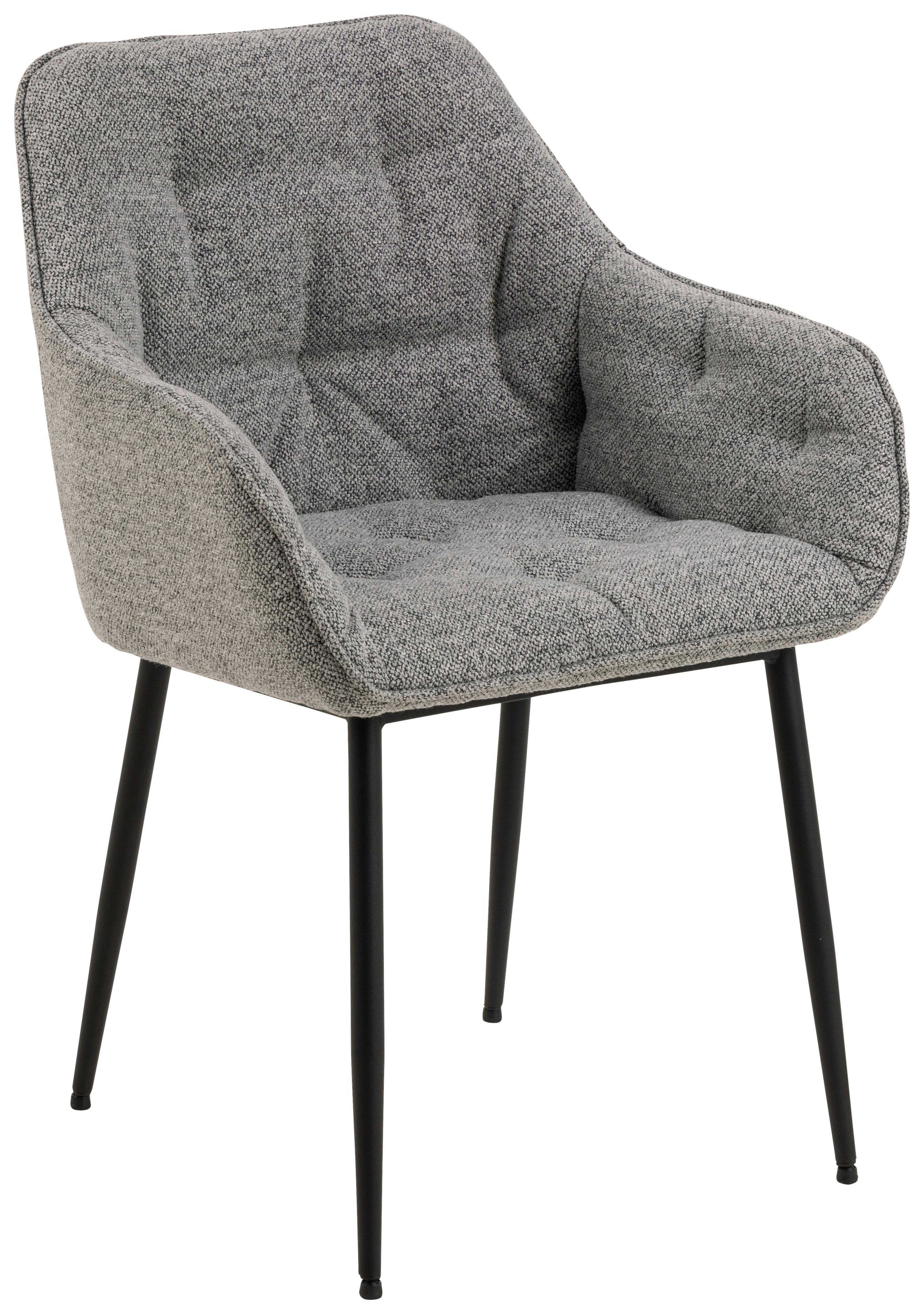 Armlehnstuhl Brooke Grau gepolstert - Schwarz/Grau, MODERN, Textil/Metall (58/83/55cm) - MID.YOU