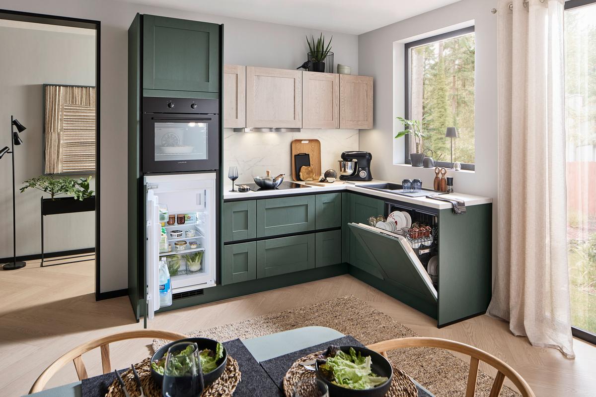 Eckküche Pn 500 - Eichefarben/Graphitfarben, ROMANTIK / LANDHAUS, Holzwerkstoff (253,2/176,6cm) - Pino