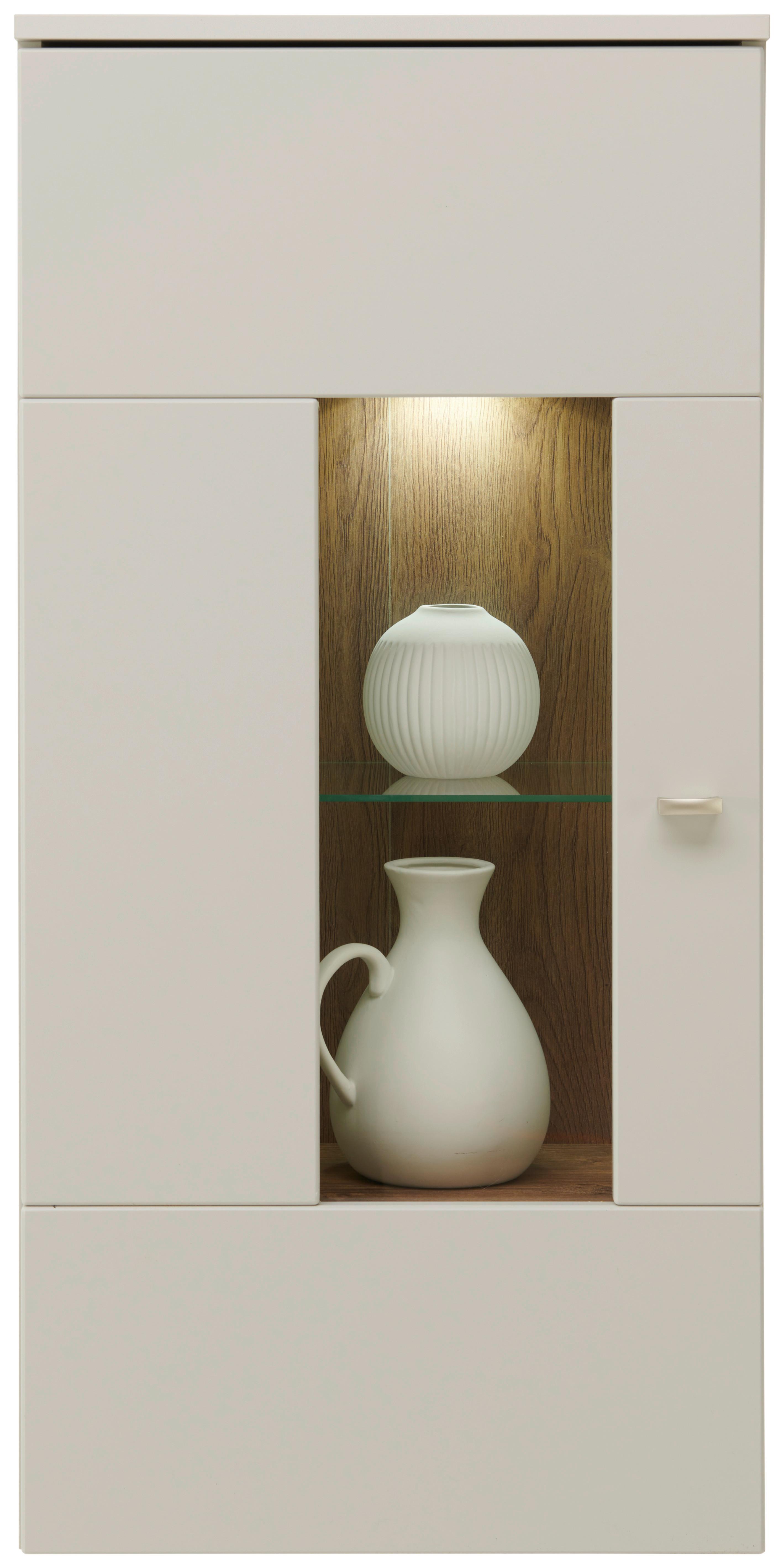 Hängevitrine Arian B: 50,1 cm Eiche Dekor/Hellgrau - Eichefarben/Hellgrau, MODERN, Glas/Holzwerkstoff (50,1/103,2/32,2cm)