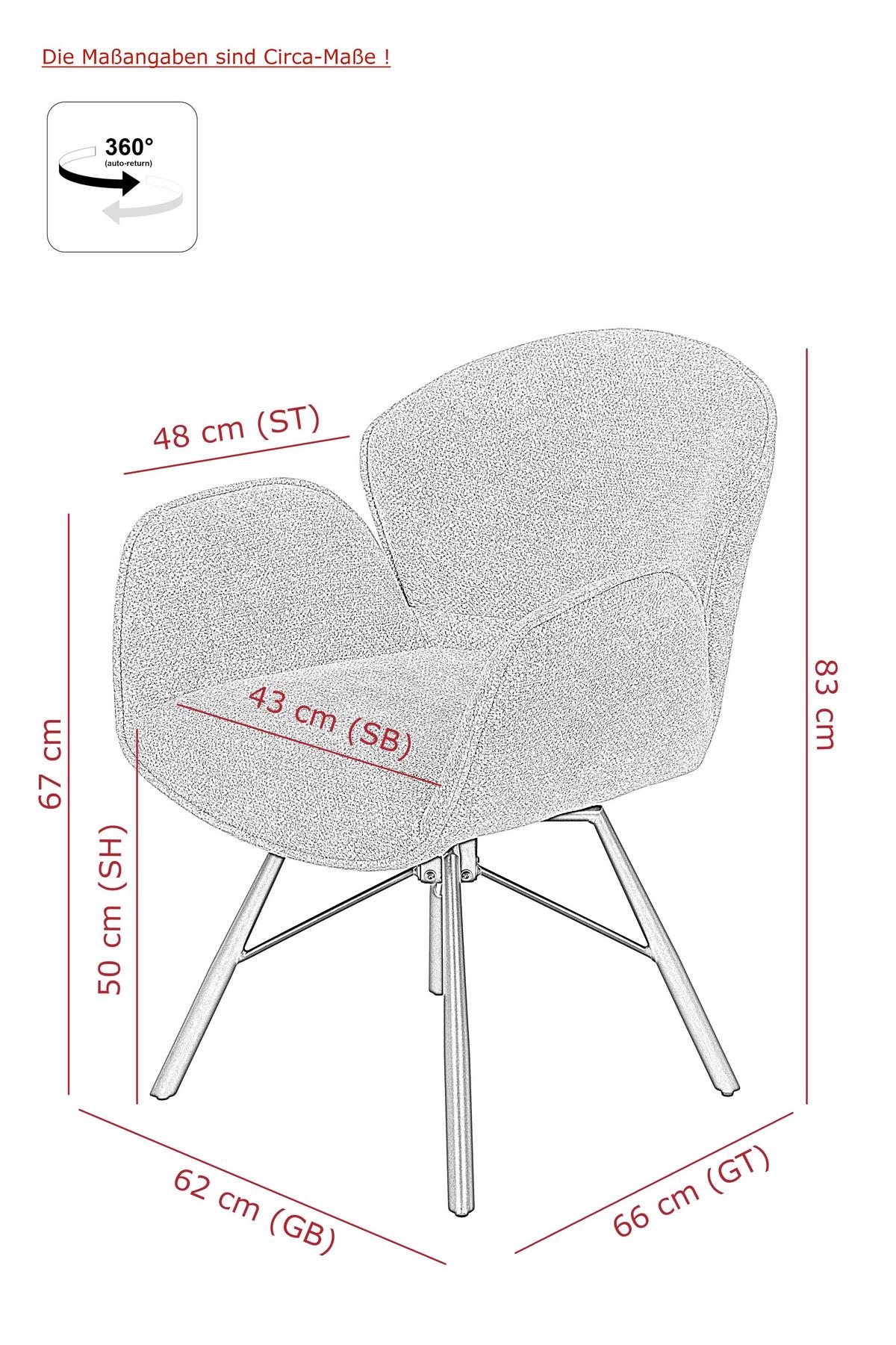 Armlehnstuhl-set Bristol S 2er-Set - Beige/Schwarz, MODERN, Textil/Metall (62/83/66cm) - MID.YOU