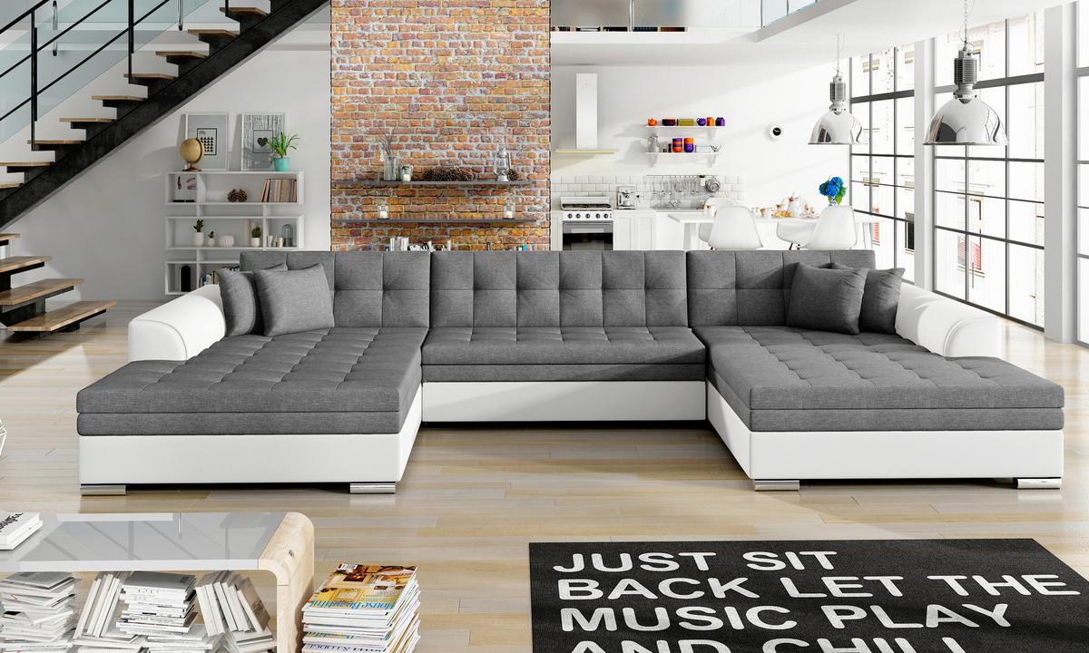 Wohnlandschaft Vento Grau/ Weiß U: 165x359x165 cm - Chromfarben/Weiß, Design (165/359/165cm) - MID.YOU