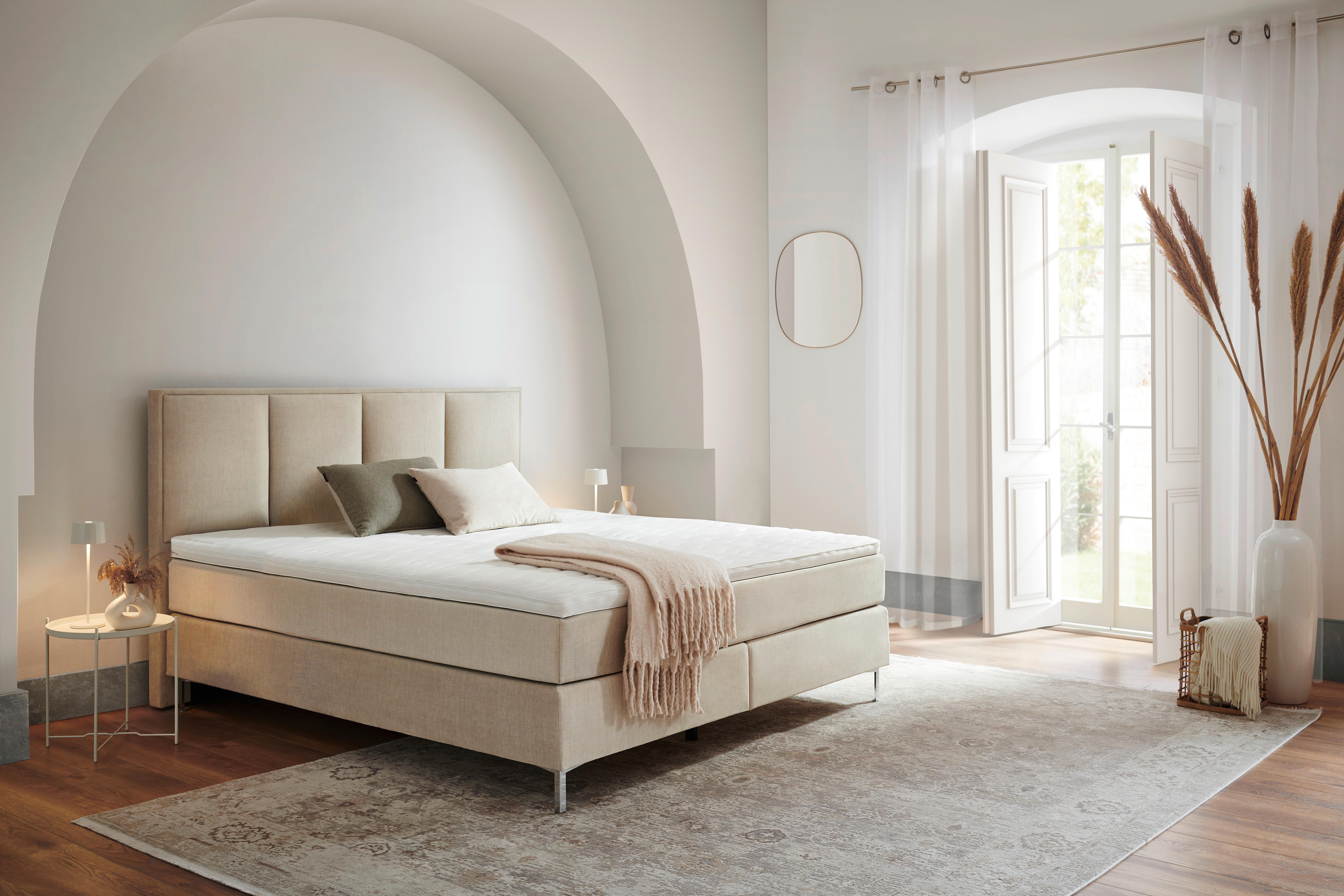 Boxspringbett Mit Topper 180x200 Cm Graz, Creme - Creme/Alufarben, MODERN, Textil (180/200cm) - MID.YOU