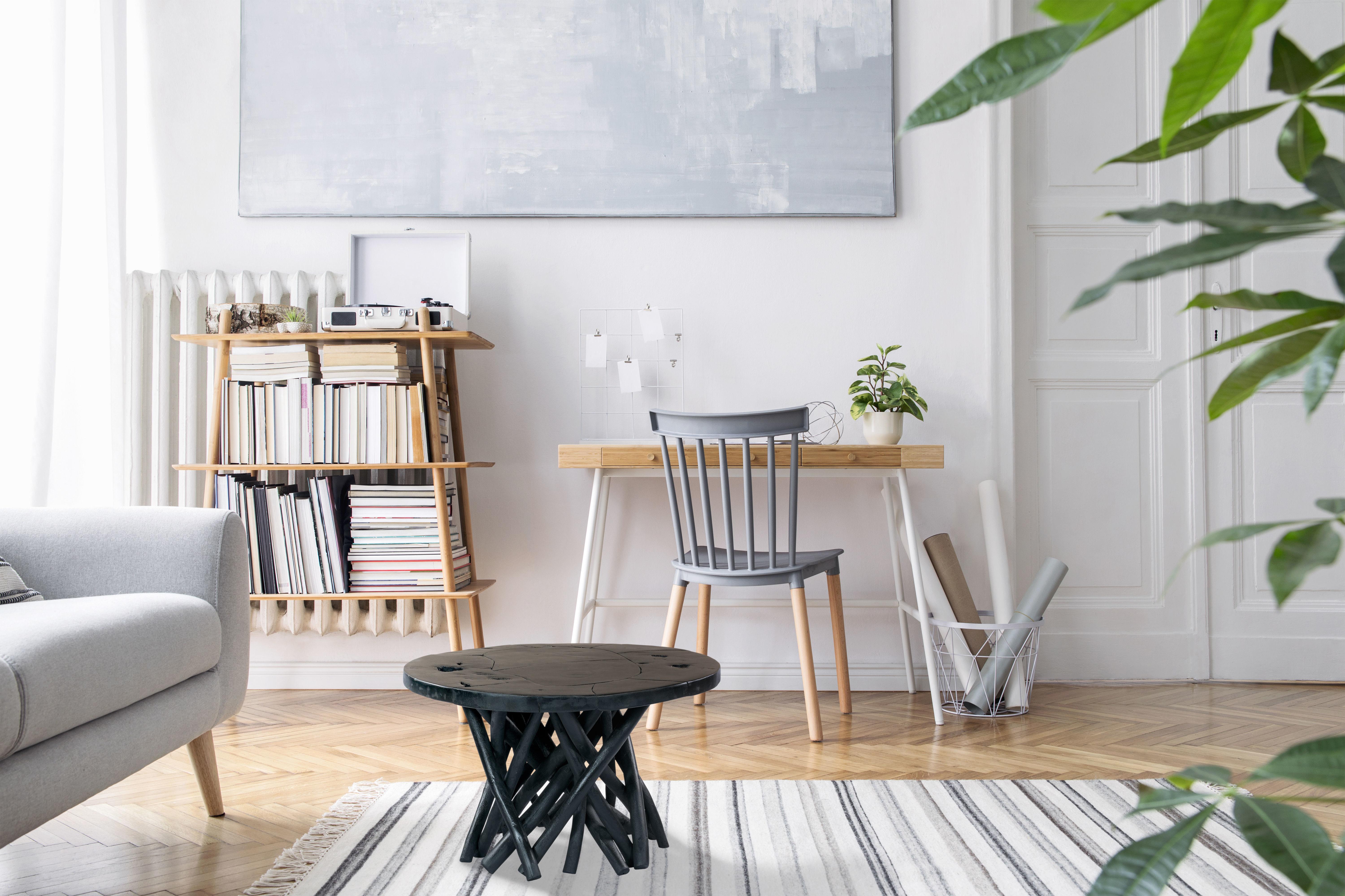Beistelltisch aus Teakholz Rund Radix, Schwarz - Schwarz, Natur, Holz (60/60/40cm) - Kayoom