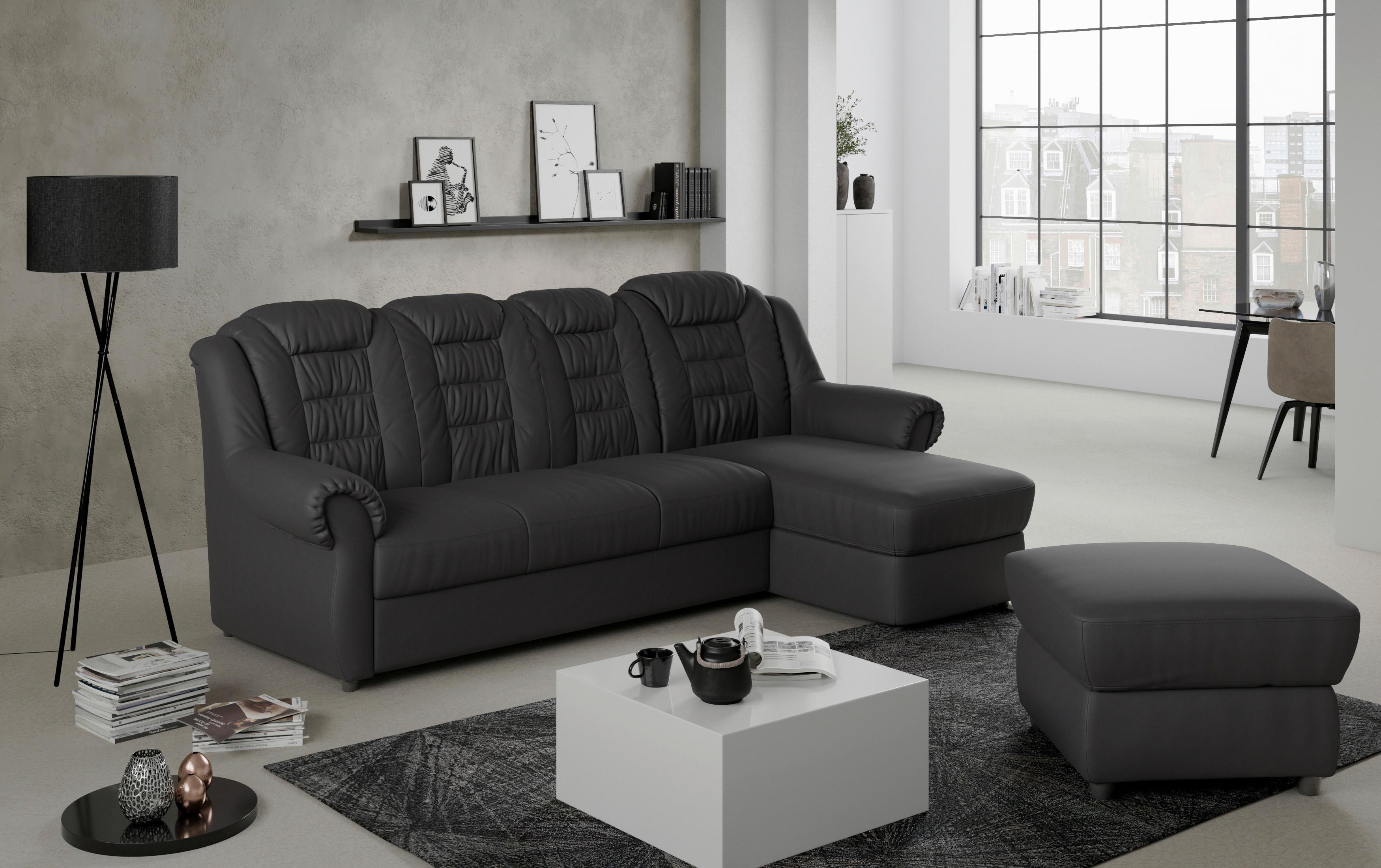 Ecksofa Boston Schwarz Lederlook - Schwarz, KONVENTIONELL, Textil (262/165cm) - Livetastic
