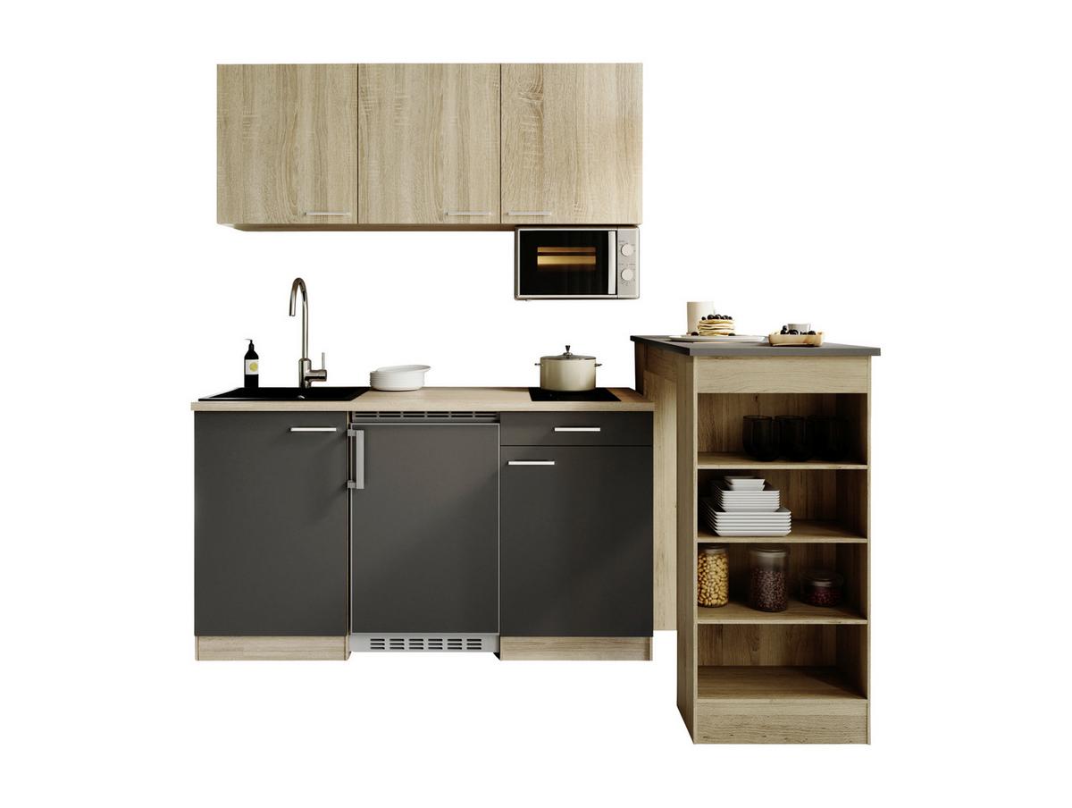 MINIKÜCHE Grau/Eichefarben B: 150cm - Eichefarben/Grau, Design, Holzwerkstoff (150cm) - Respekta