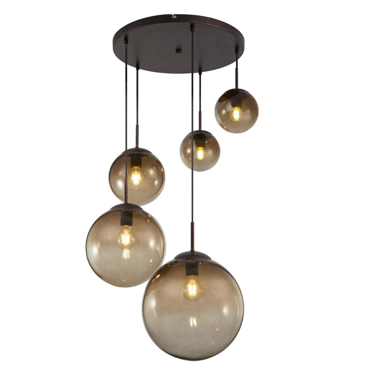 Hängeleuchte Exkl. 5xe27, 40w - Bernsteinfarben/Braun, Design, Glas/Metall (65/150cm) - Globo